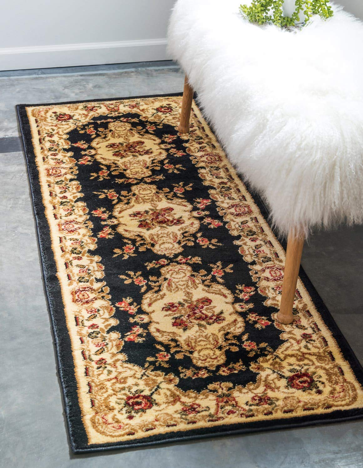 Unique Loom Versailles Collection Traditional Classic Medallion Motif Area Rug (2' 7 x 10' 2 Runner, Black/ Ivory)