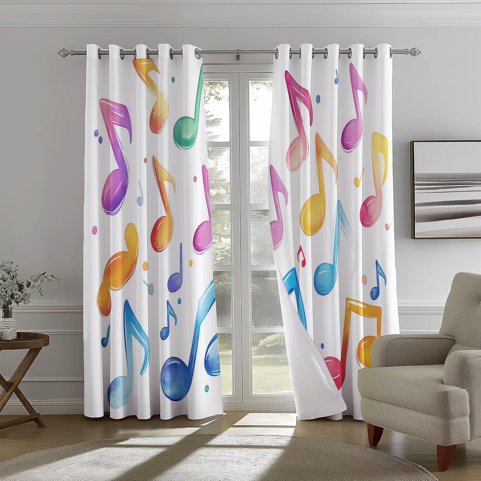 Isolant Anti-Froid et Chaleur, Rideaux Thermiques 91.5L X 160H cm (2 Panneaux), Notes De Dessin Animé À L'Aquarelle pour Chambre d'enfant, Coloré