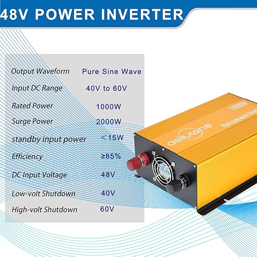 Miniatura 4 de Inversor de onda sinusoidal pura de 1000 W, convertidor de corriente de 48 V CC a 110 V 120 V CA con 2 salidas de CA, inversor de corriente de 48