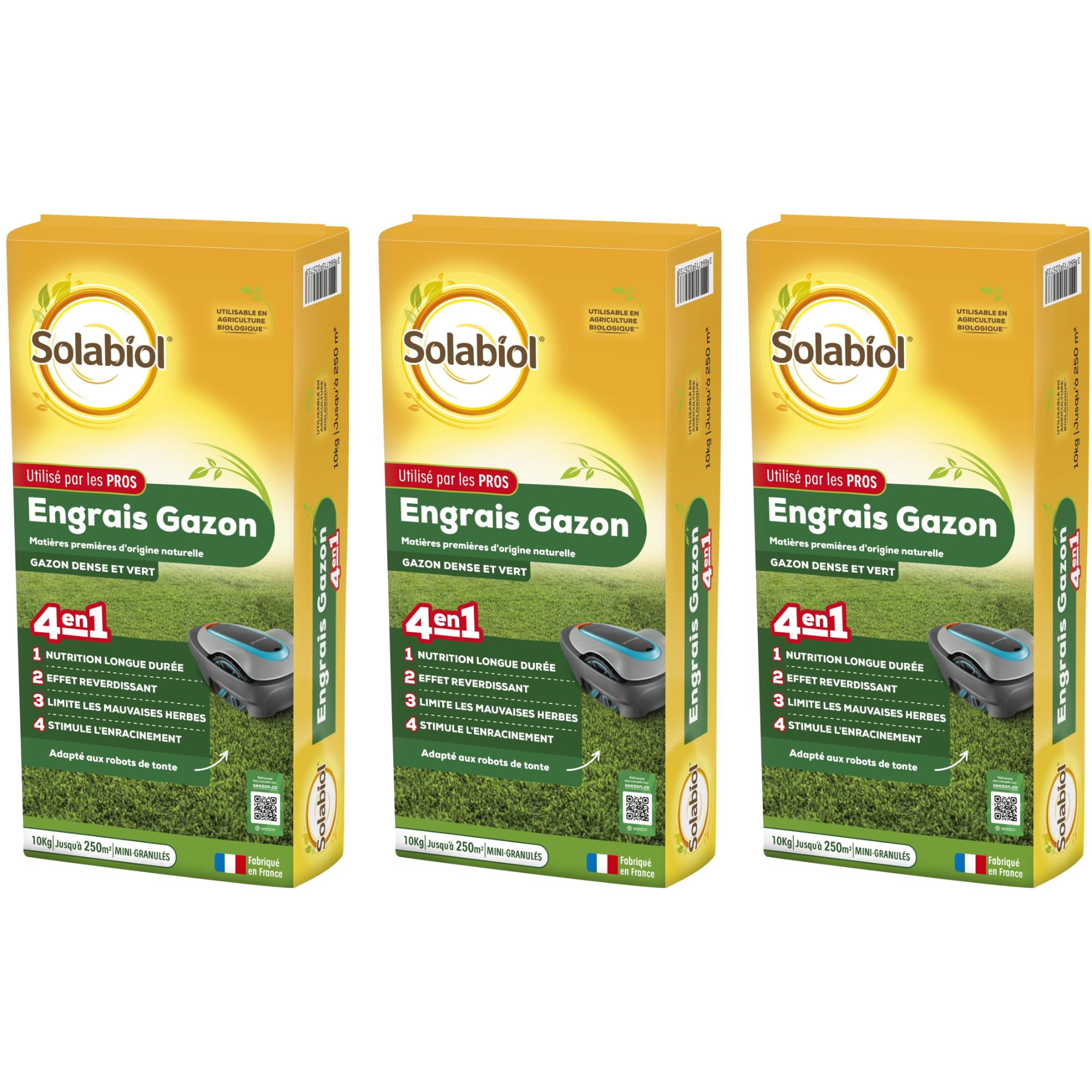 SOLABIOL Engrais Gazon 4 En 1 30Kg Jusqu'à 750m² Nutrion Longue Durée Effet Reverdissant
