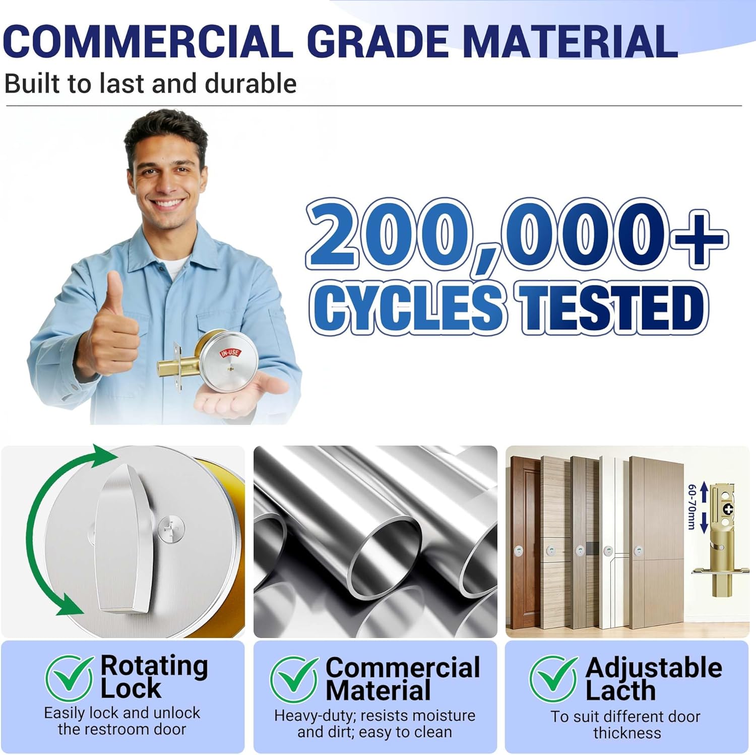 2 Kits Commercial Stainless Steel Occupied Deadbolt, Heavy Duty Vacant Occupied Bathroom Lock, Fits Door Thickness 1-3/8" to 2"| for Office, Restaurants, Gyms Restrooms