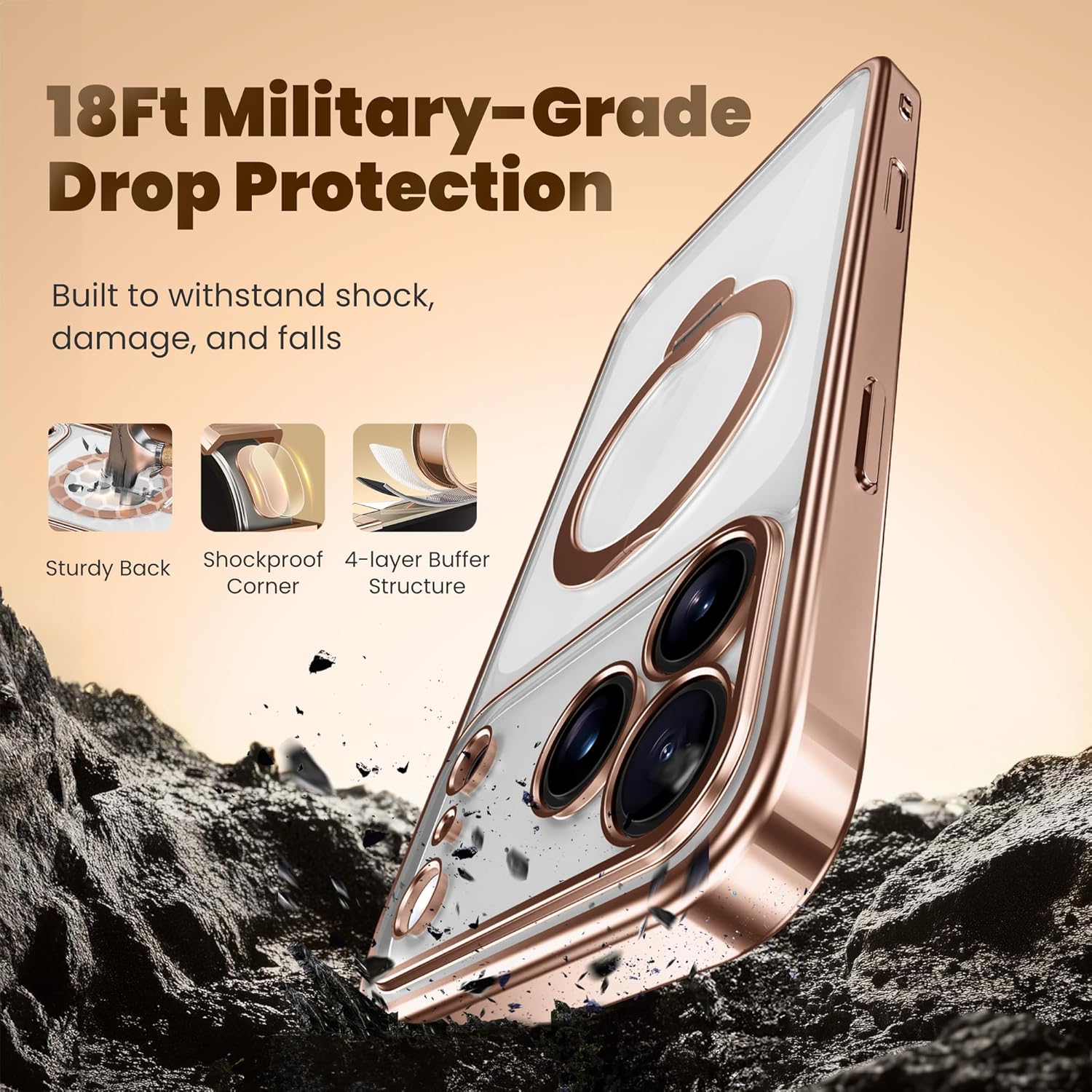 GolbinBox for iPhone 17 Pro Max Case with 360° Spin Magnetic Stand,[Compatible with Magsafe] [Military Protection][Built-in Ring Holder] Camera Control Phone Case for 17 Pro Max,Rose Gold/Clear - Image 7