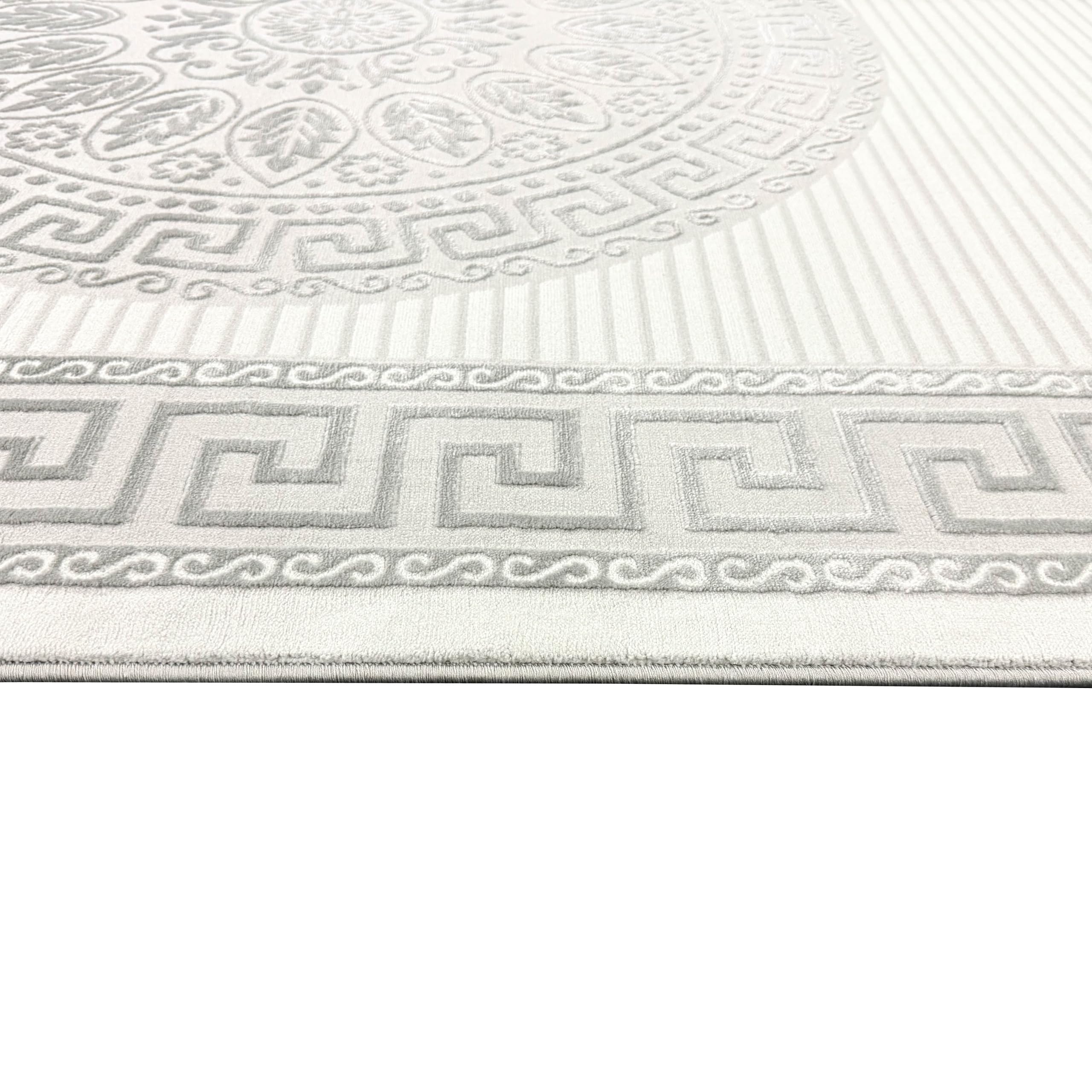 Teppich-Traum Kurzflor Teppich Orient Ornamente Creme Grau 80x300 cm | Pflegeleicht, strapazierfähig, schmutzabweisend, fußbodenheizungsgeeignet, OEKO-TEX geprüft, mit Glanzeffekt, 8 mm Flor