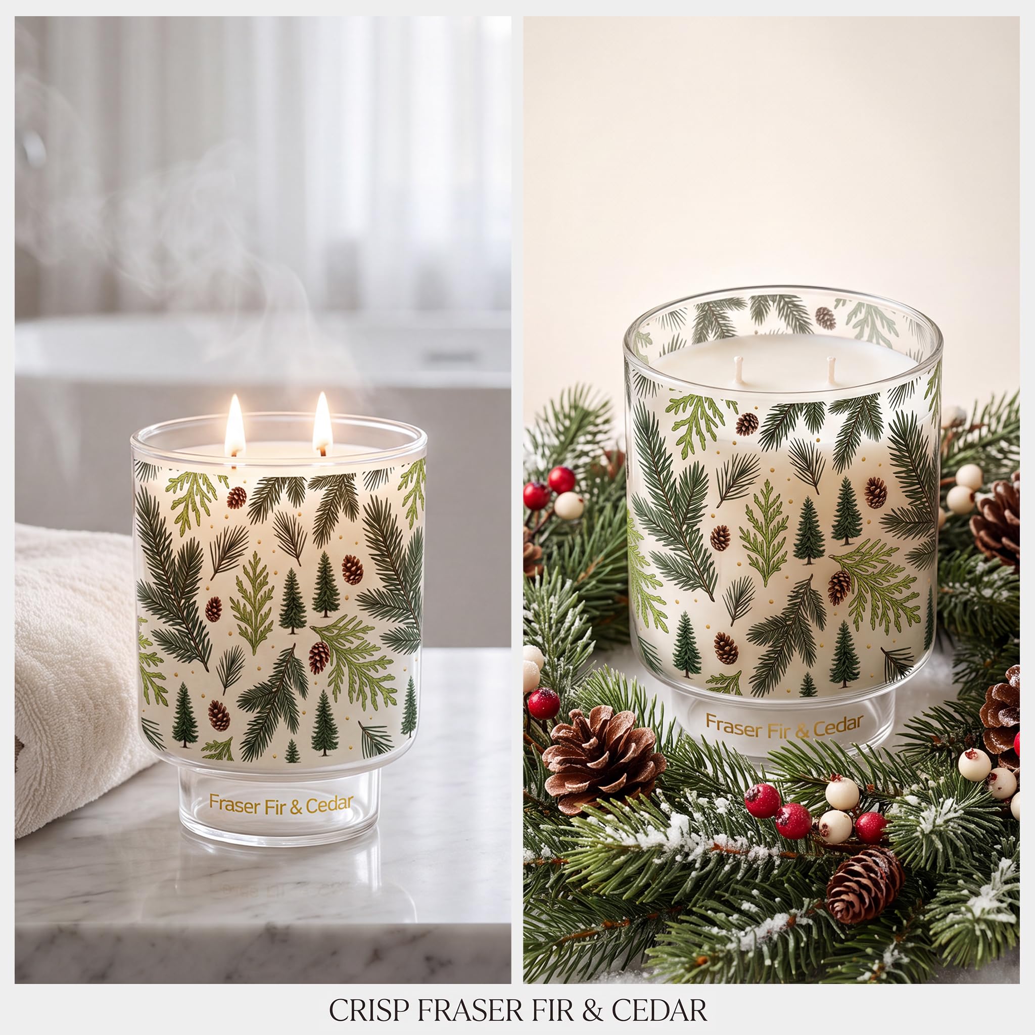 Homsolver Fraser - Velas de abeto y pino de cedro, velas de Navidad grandes de 2 mechas de 14 onzas, fragancia de bosque de invierno y Navidad, cera de soja de coco de larga duración para decoración