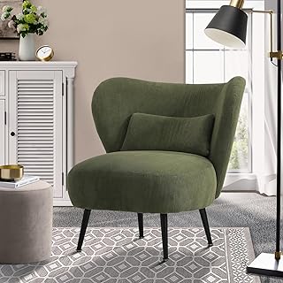 Oikiture Armchair with Lumbar Pillow and Wingback Velvet Lounge Sofa Accent Chair Green