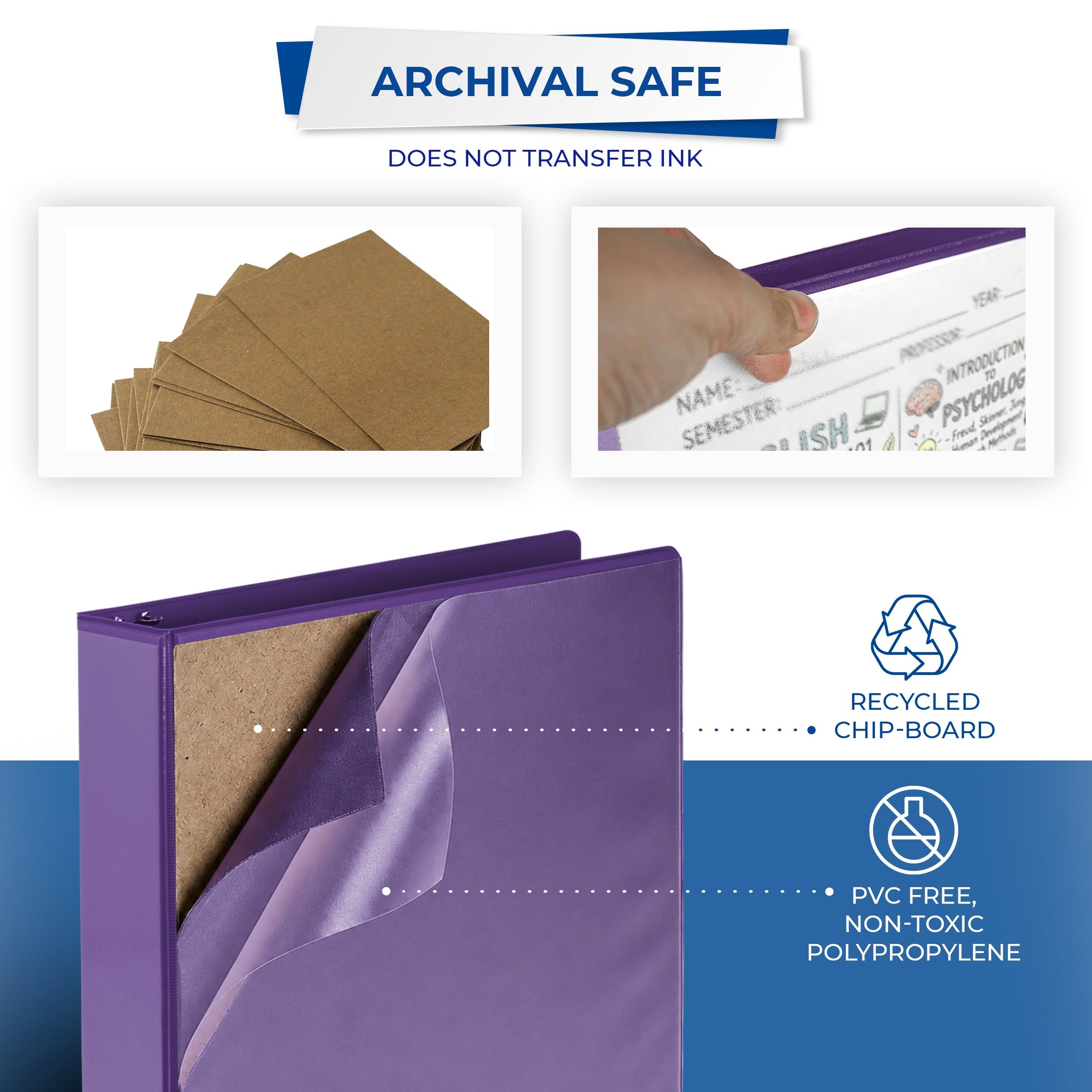 Samsill Raccoglitori a 3 anelli da 3,8 cm, realizzati negli Stati Uniti, con anello rotondo economico, copertina trasparente, capacità 325 fogli, per scuola, casa, ufficio, viola, confezione da 12