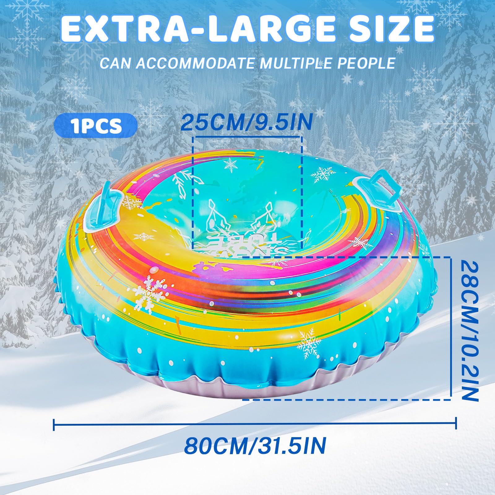 Nadmuchiwane sanki śnieżne z 2 uchwytami, 80 x 80 cm, gruba nadmuchiwana rura śnieżna dla wszystkich grup wiekowych, Snow Tube, nadmuchiwane luges, na żywo niezapomniane zimowe przygody