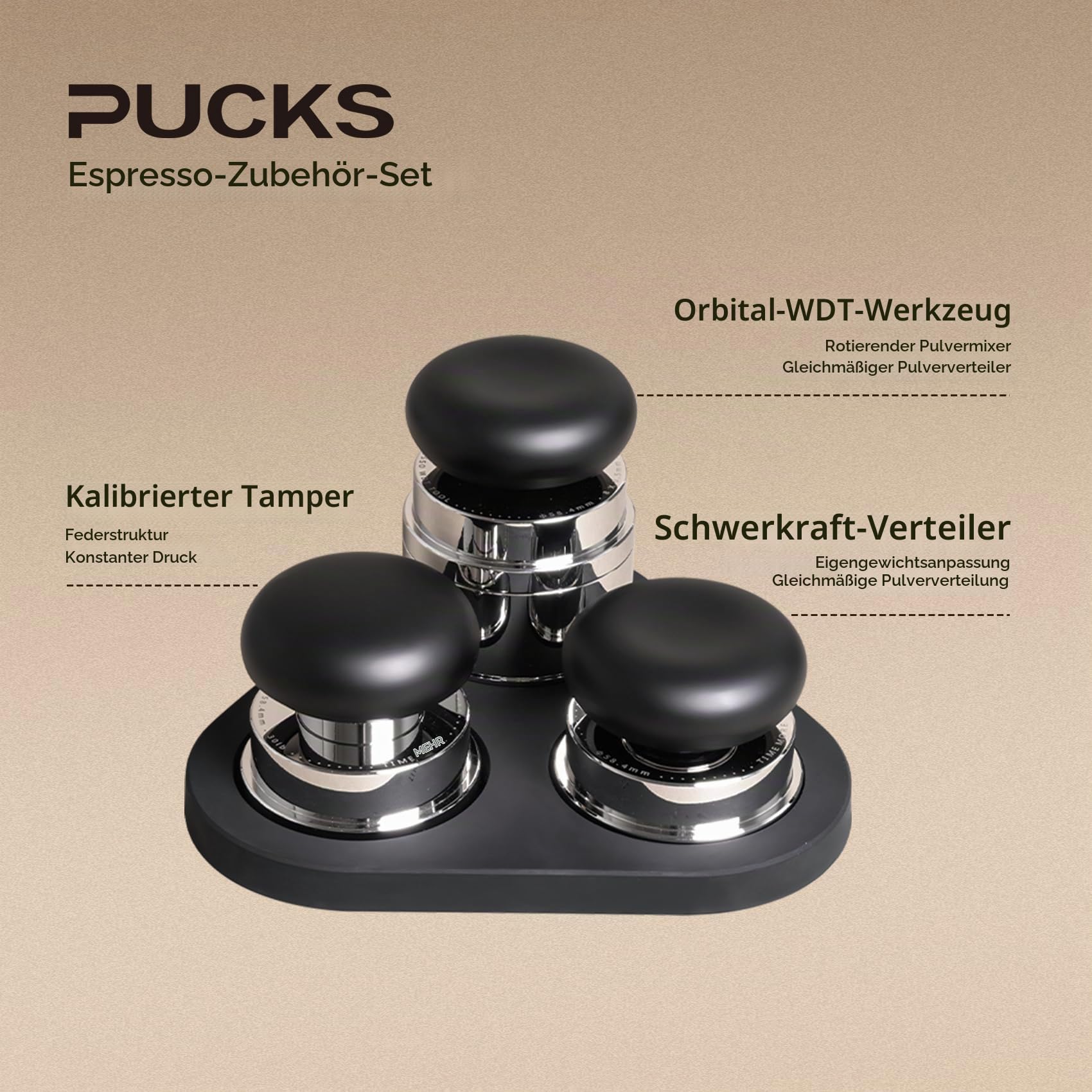 TIMEMORE Espresso Tamper-Set 58,4 mm mit WDT-Werkzeug, selbstnivellierendem Tamper und Gravity-Distributor für die professionelle Kaffeezubereitung - Metallausführung