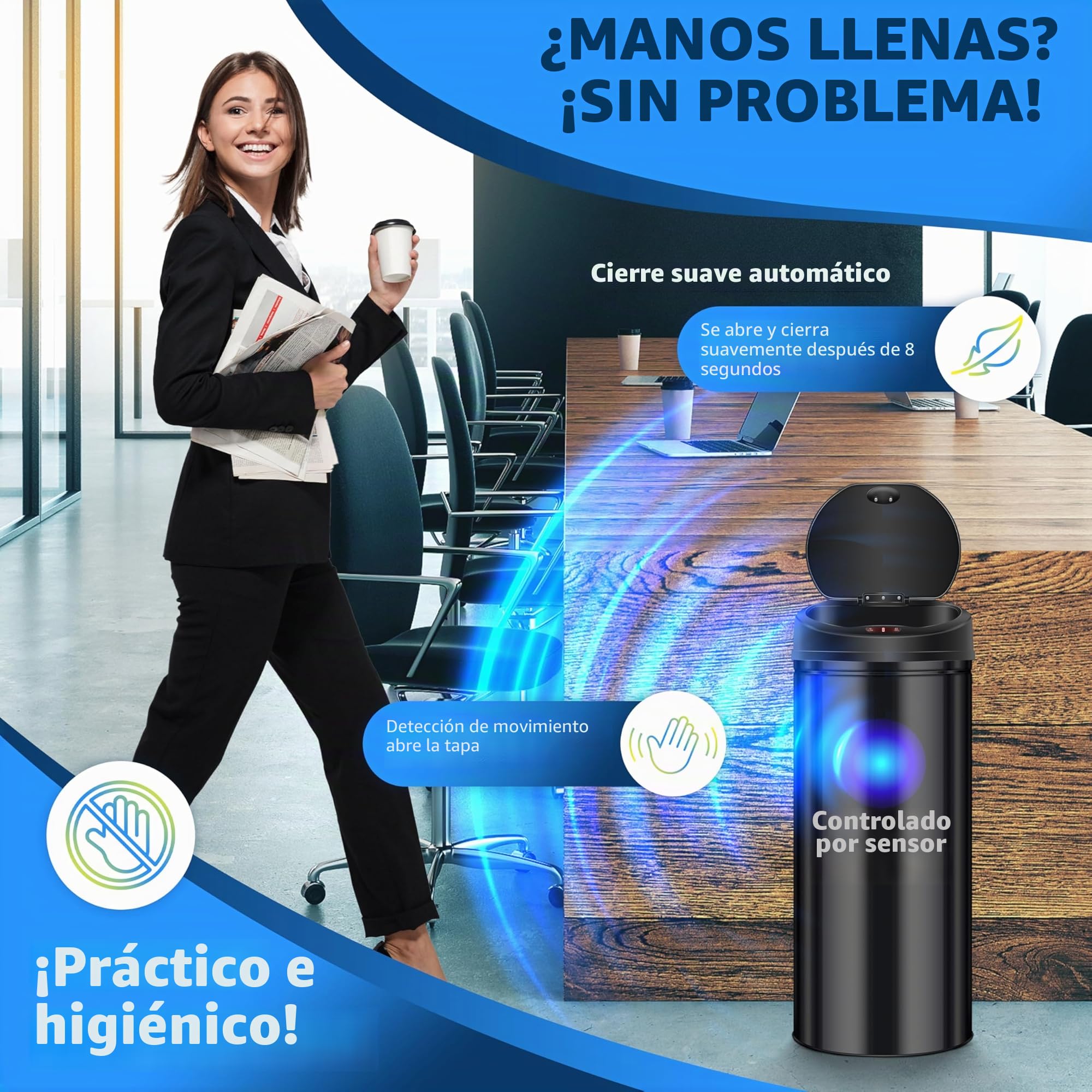 KESSER® Cubo de basura con sensor ✓ Automático ✓ Papelera de basura ✓ Basura | ACERO INOXIDABLE | Color: NEGRO | Tamaño: 30 L