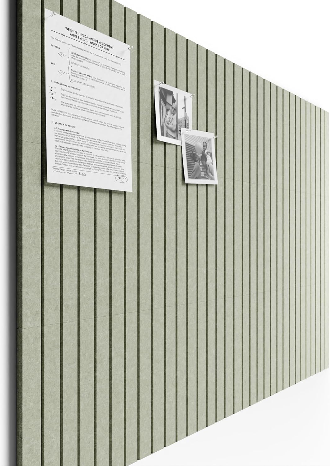 Bumusty Large Cork Board Alternative-48 x 36 Felt Bulletin Board Tiles, with 30 Pushpins, 70 Adhesive Tabs, 12-Pack Slat Wall Paneling, Cork Boards for Office Push Pin Board Felt Board-Sage