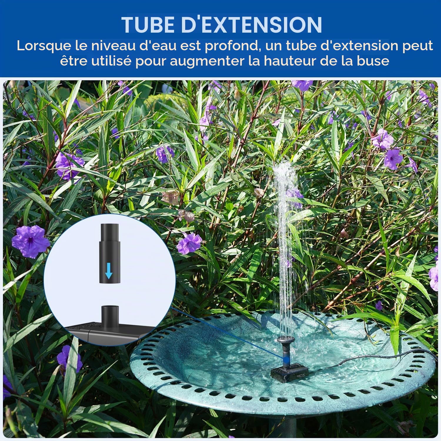 SZMP Fontaine Solaire, DIY 3.5W Solaire Flottant Extérieur Fontaine, Verre Pompe Bassin Solaire avec 8 Buses & 3M Câble Solar Fountain pour Bain d'oiseaux Aquarium Jardin