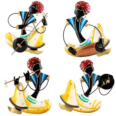 Karigaari Rajasthani Men Iron Wall Hanging (14 cm x 3 cm x 14 cm, Set of 4)