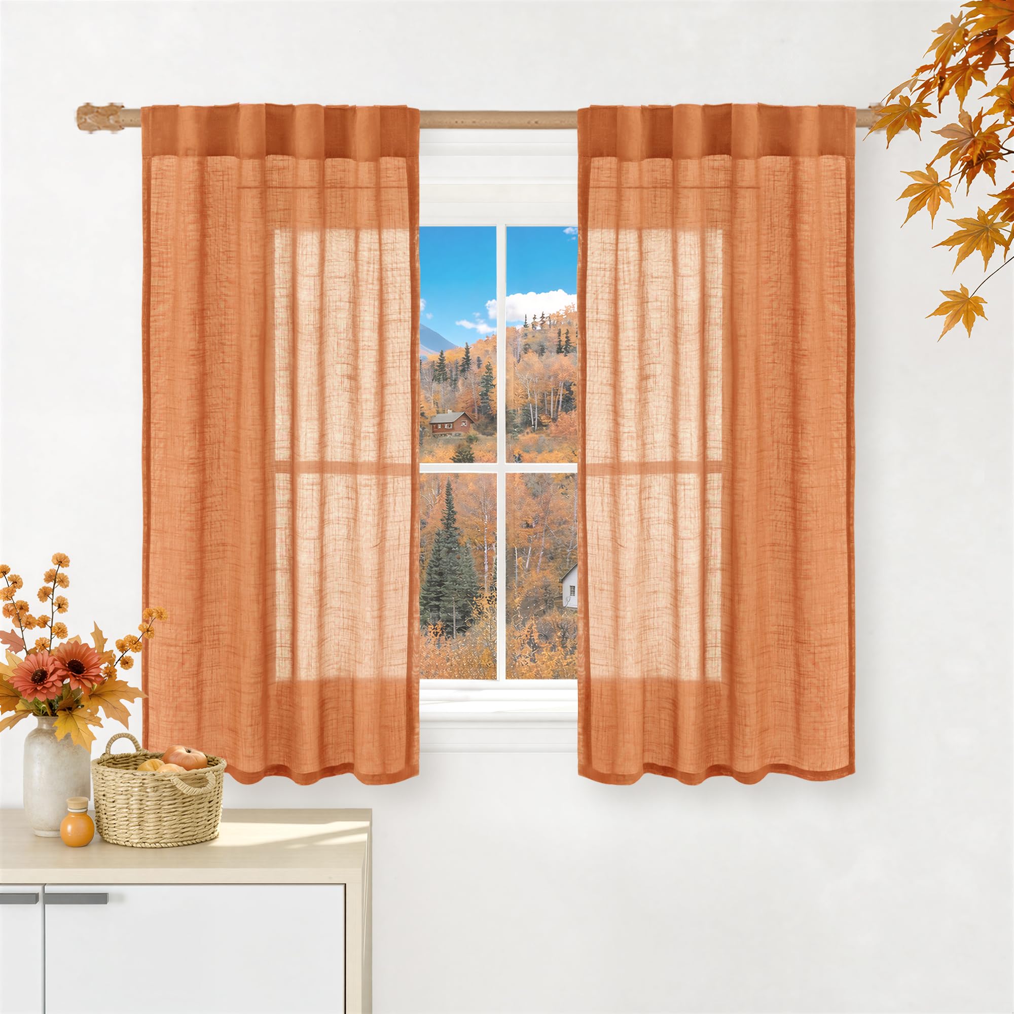 LAMIT Natural Linen Semi Sheer Curtains 84 Inches Long 2 Panels, Living Room Linen Textured Light Filtering Drapes Back Tab and Rod Pocket Neutral Window Panels for Bedroom/Sliding Door, 52 x 84 Inch — view 26