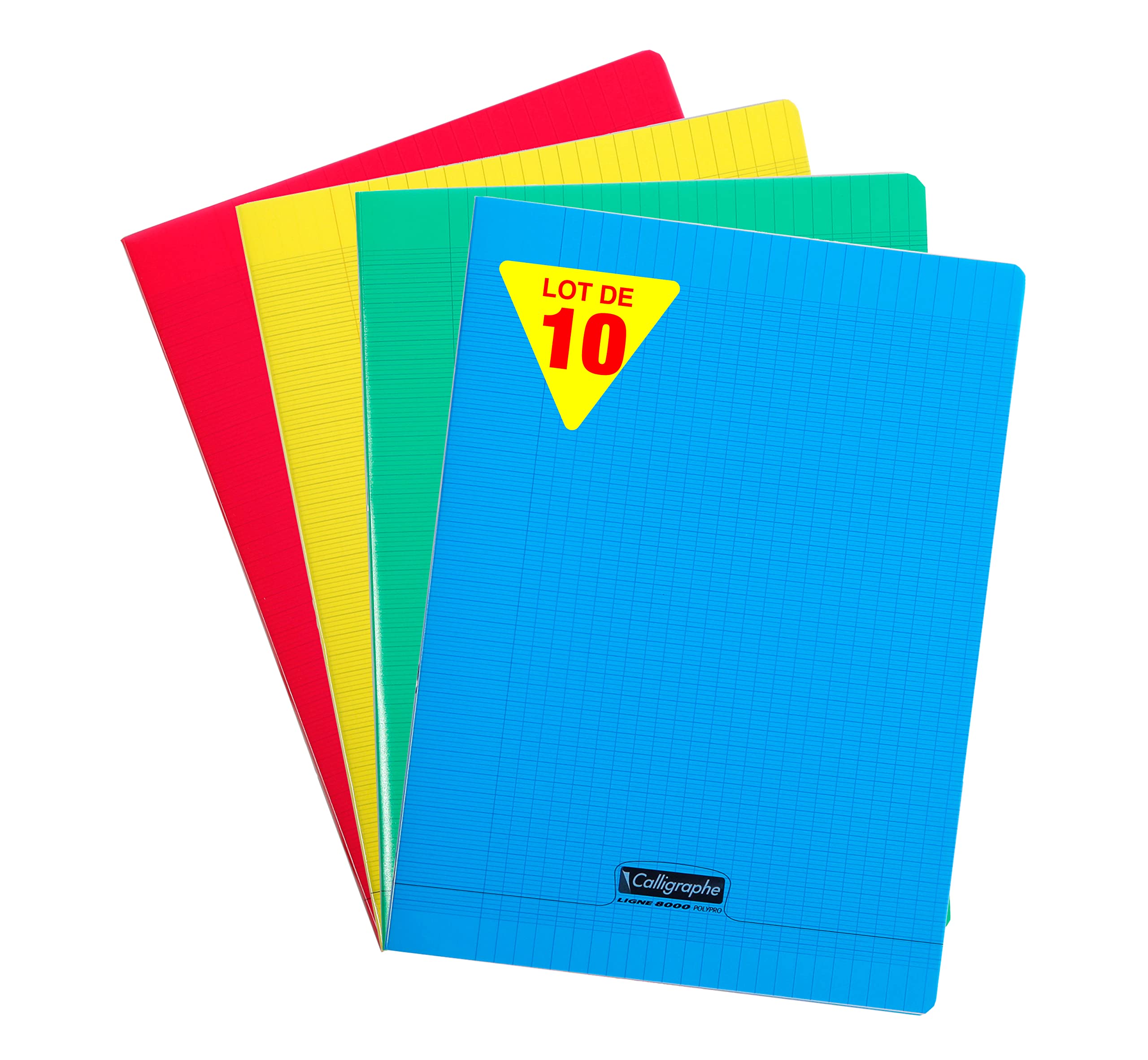 Calligraphe 18060C Set of 10 Stapled Notebooks (Clairefontaine) - 24x32cm - 48 Seyes TriColoure Pages - 90g White Paper - Transparent Cover - Random Colours