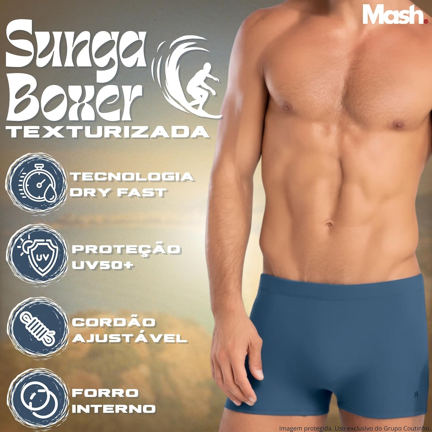 Sunga Boxer Mash Masculina Texturizada Cordão Ajustável UV50+ Verão Praia em promoção! Veja a oferta e mais achadinhos de Moda praia 2 Hoje é o melhor dia para comprar Sunga Boxer Mash Masculina Texturizada Cordão Ajustável UV50+ Verão Praia com aquele preço maroto! Promoção! Aproveite a oferta! 2