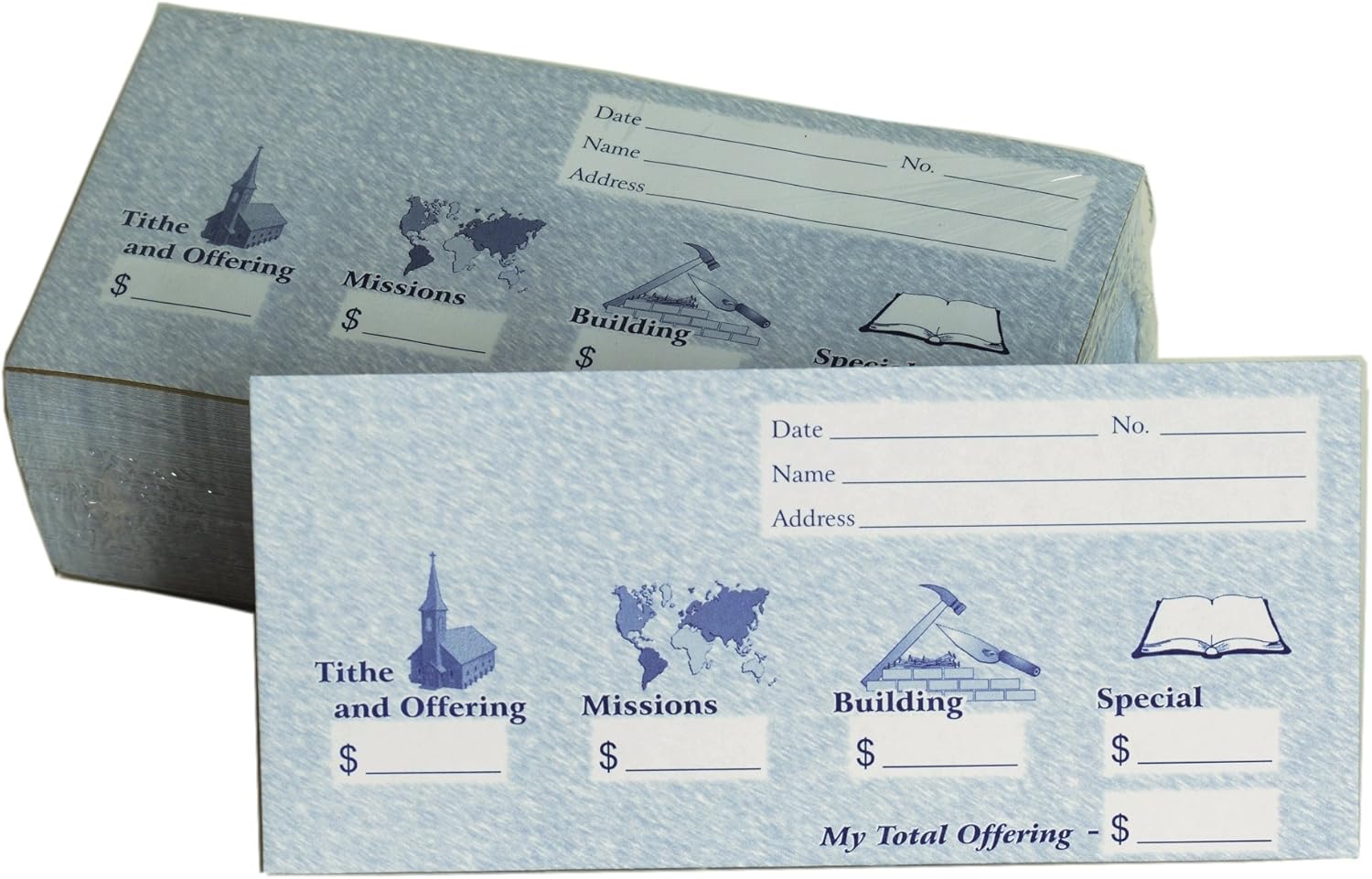 Church Offering/Tithe Donation Envelopes, Friendly Welcome Message, Missions, Building & Special, Simple Design, Easy-open Tab, Fits Bills & Checks - Blue - Box of 500