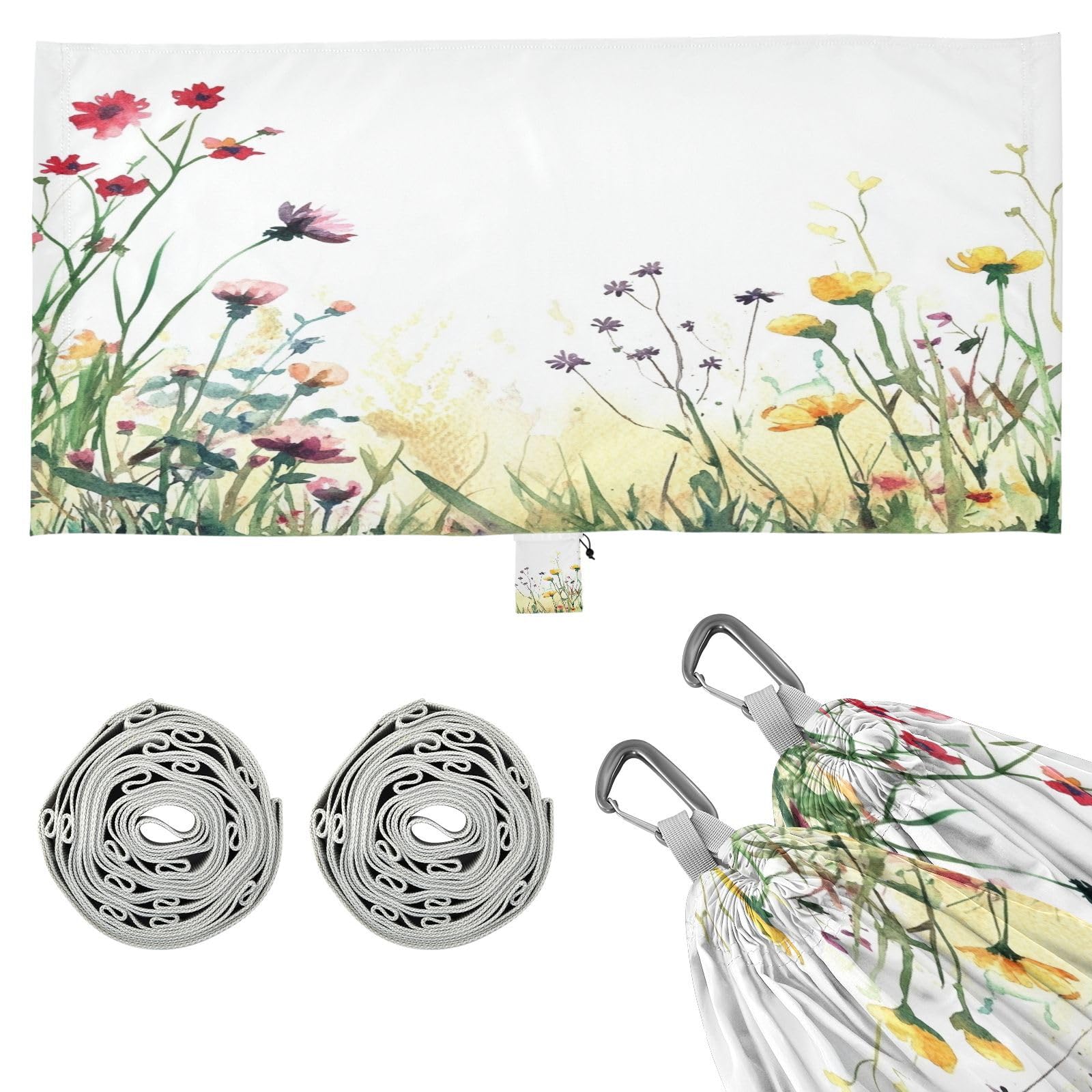 Haskirky Wildflowers Camping Hammock, Single Portable Hammocks with Tree Straps & Attached Carry Bag, 330Lbs Capacity Perfect for Outside Indoor Hiking Beach Backpack Travel