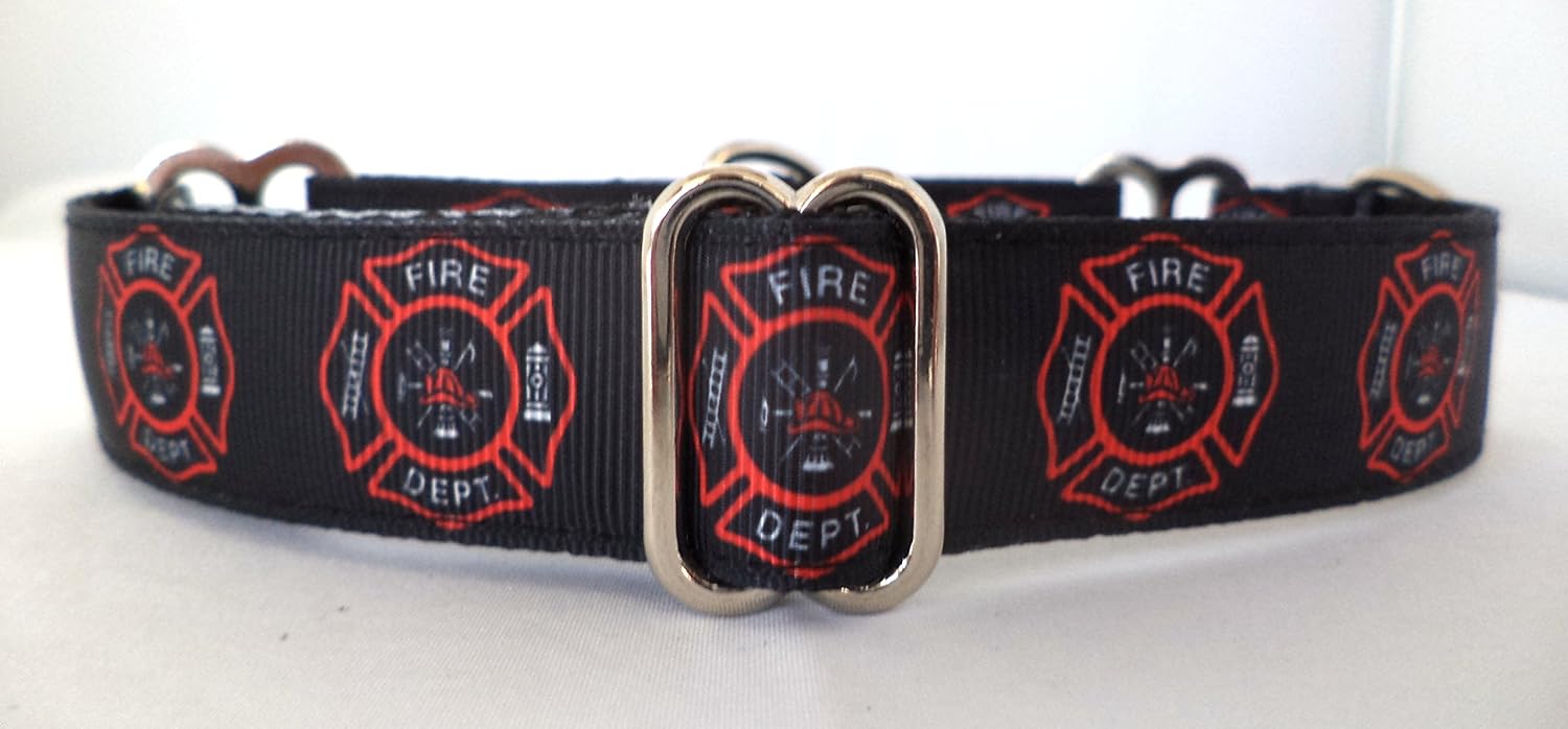 Regal Hound Designs 1" Wide Martingale Dog Collar, 3 Sizes: Small, Medium, Large/XL, Fire Department Design (Medium 13-18")
