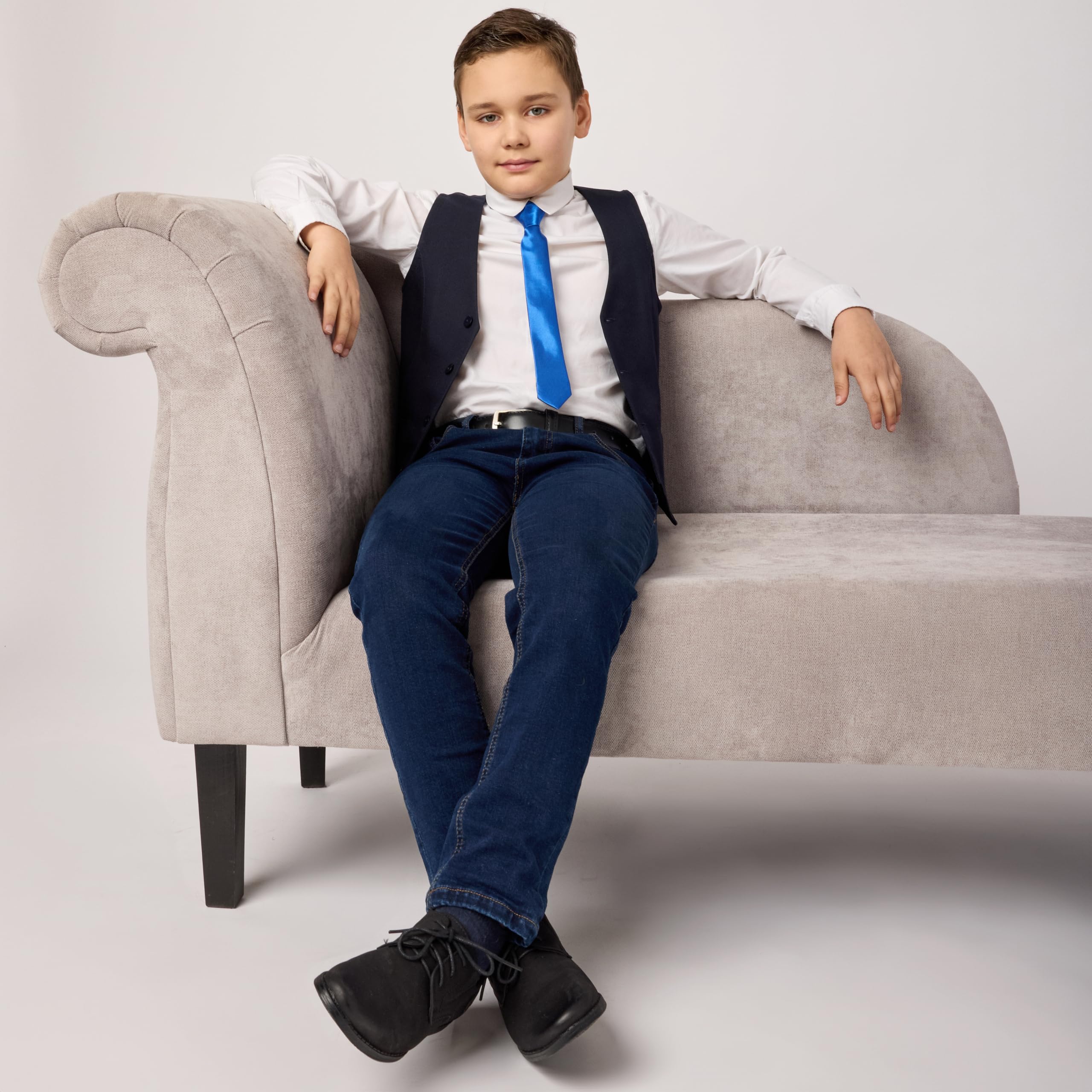 Ladeheid Corbata para niños para chicos - Aspecto elegante brillante, Pre-atada con cierre autoadherente, Perfecta para ocasiones especiales - Corbata de clip estilosa tamaño 31cm x 4cm TKS