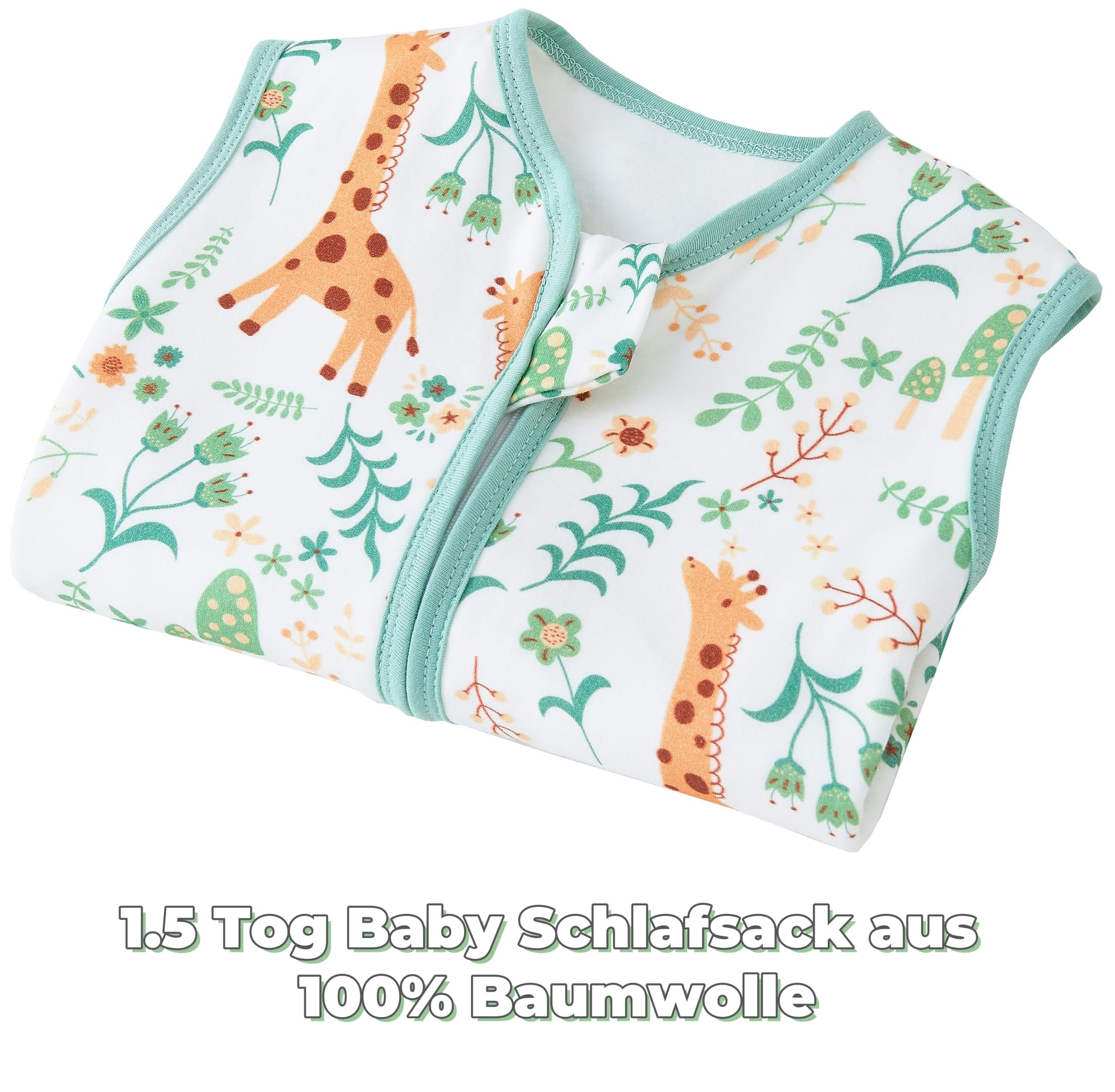 Detailansicht des Chilsuessy Baby Schlafsacks: Umklappbare Füße und der praktische 3-Wege-Reißverschluss.
