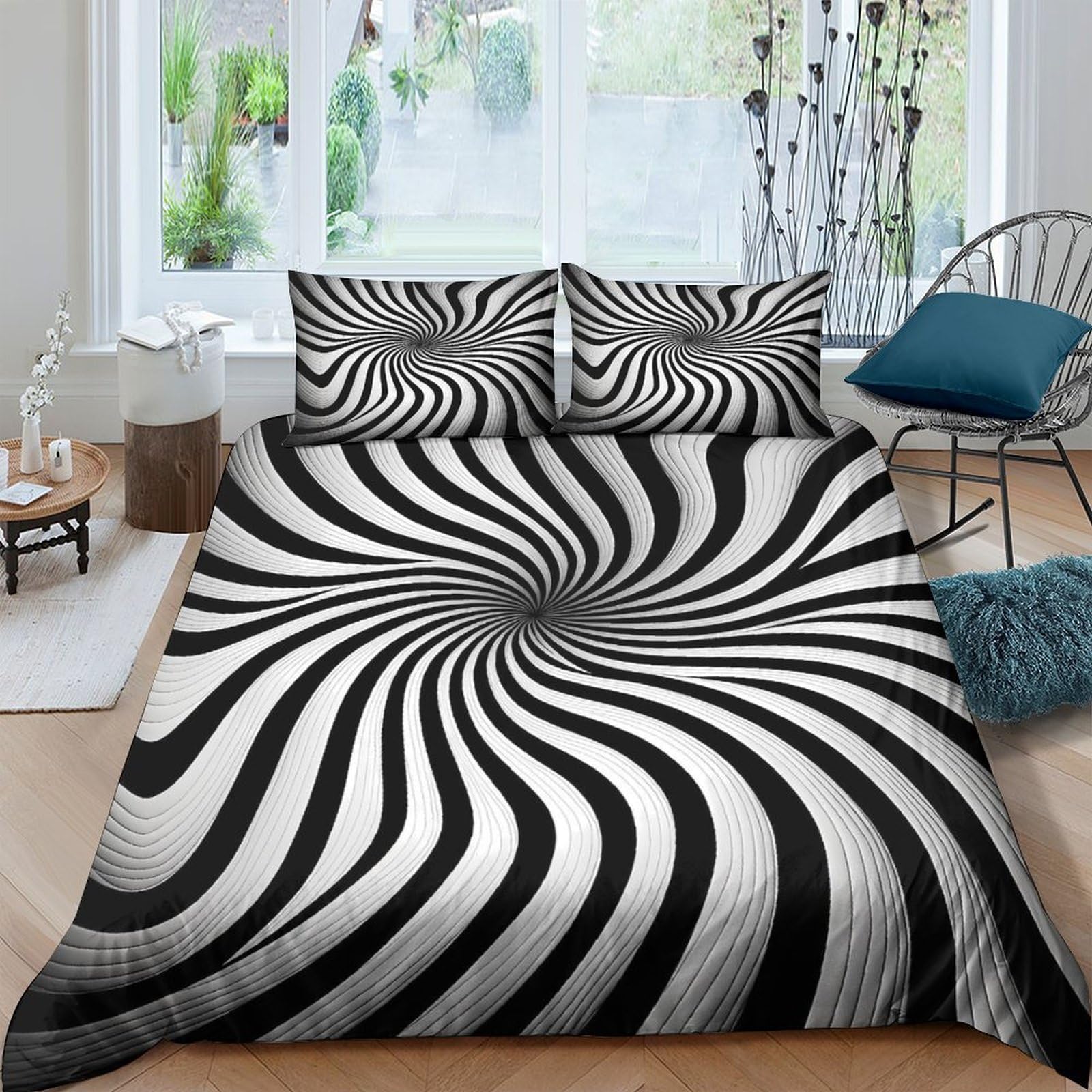 Ctjqhvkz Style-2 3D Printed Hypnotic Swirl Fitted Sheet Microfiber Soft Breathable Optical Illusion Bed Cover For Bedroom Dorm Decor Single（135X200cm）