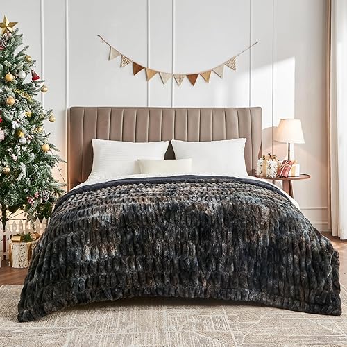 Miniatura 7 de lifein Manta de piel sintética para sofá, manta de felpa negra súper suave de Navidad, acogedora manta gruesa y esponjosa de invierno, cómoda manta