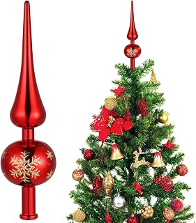 Vintage Christmas Tree Toppers Plastic Xmas Shiny Metallic Tree Tops Ornaments for Xmas Holiday Decoration, Red