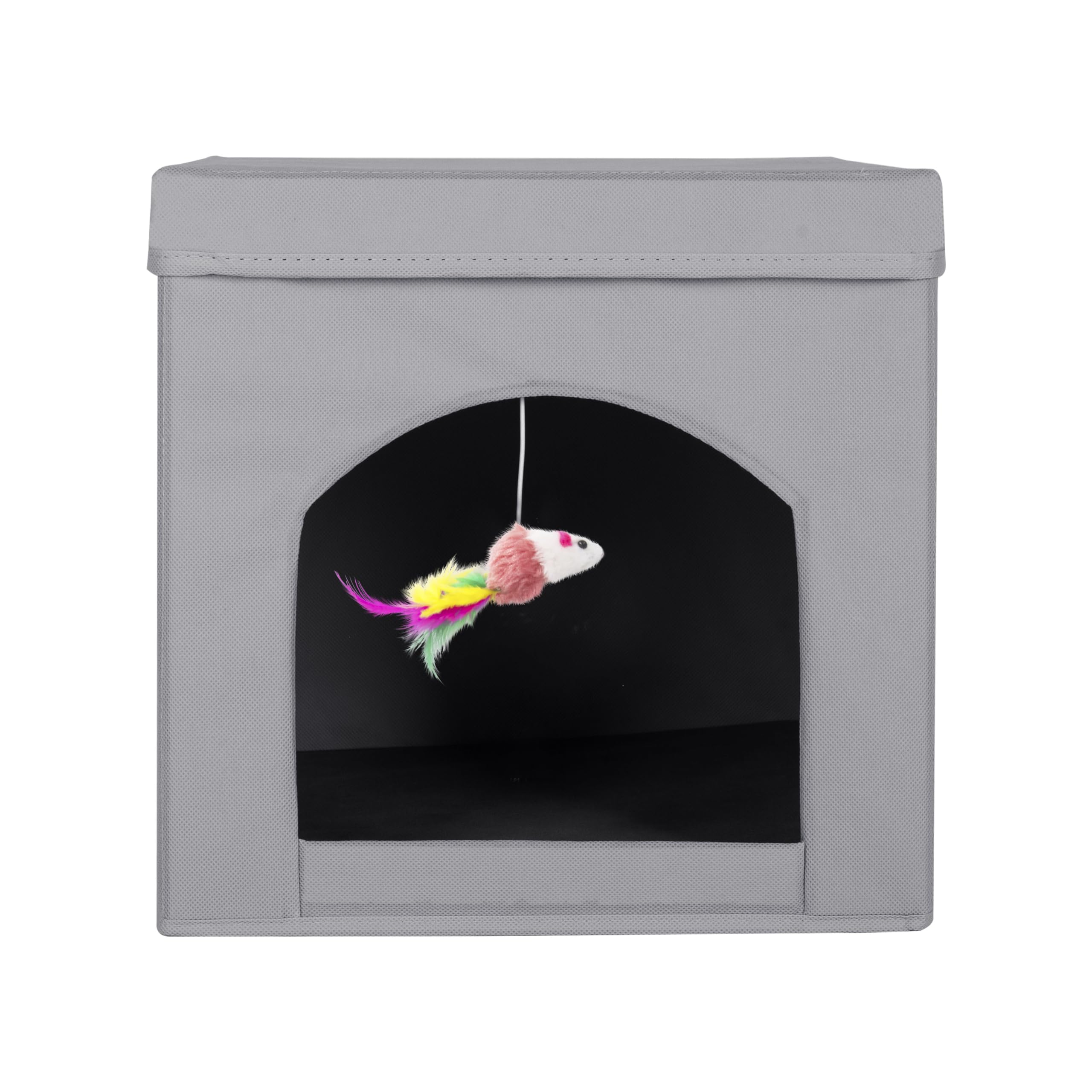 PowerKing Collapsible Cat Bed & Cave - Foldable Cat Condo for Indoor Rest, 13 x 13 x 13 inches (Grey)