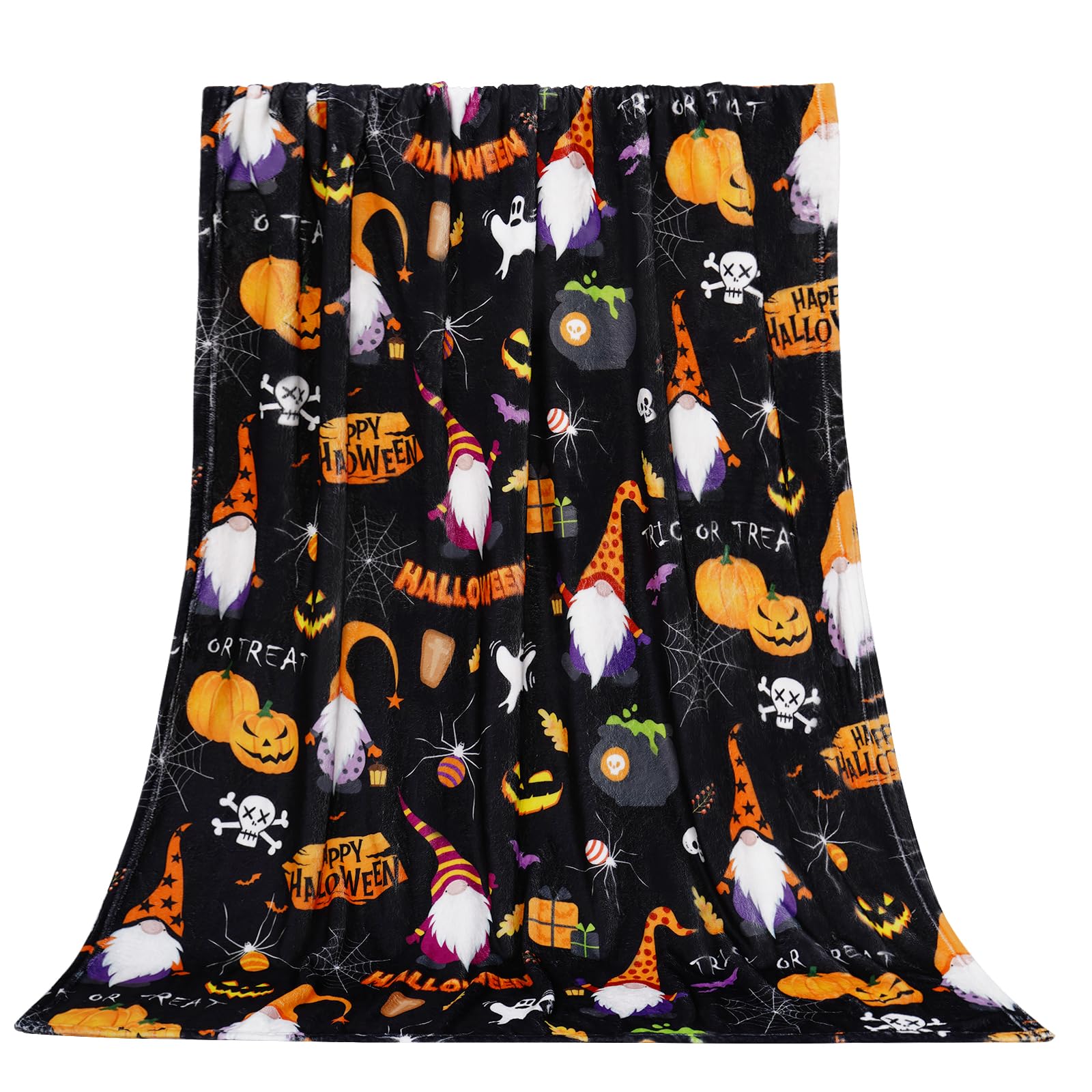 FRAMICS Halloween Blacklight Throw Blanket - UV Reactive Pumpkin Bat Mushroom Design, 50x60 Inch Flannel Fleece