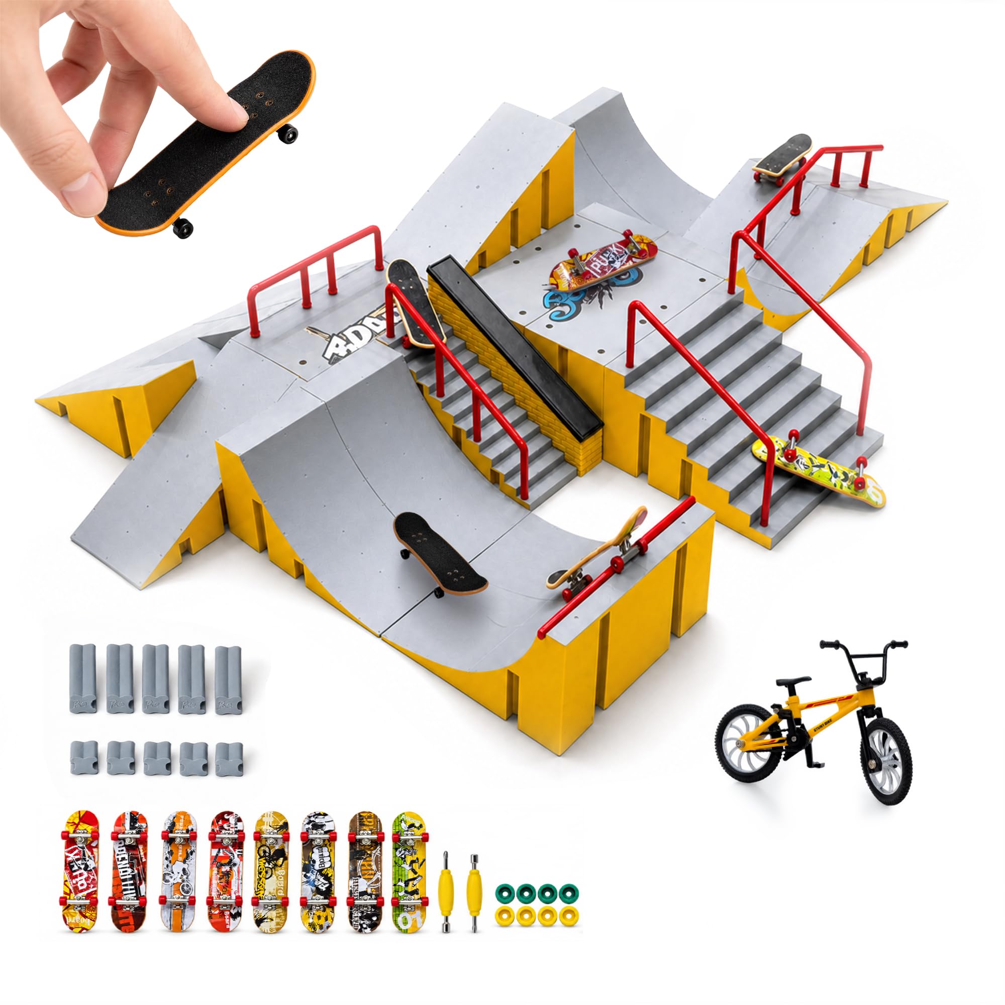 Amazon.com: 14-in-1 Fingerboard Skate Park Toy Set for Kids with 8