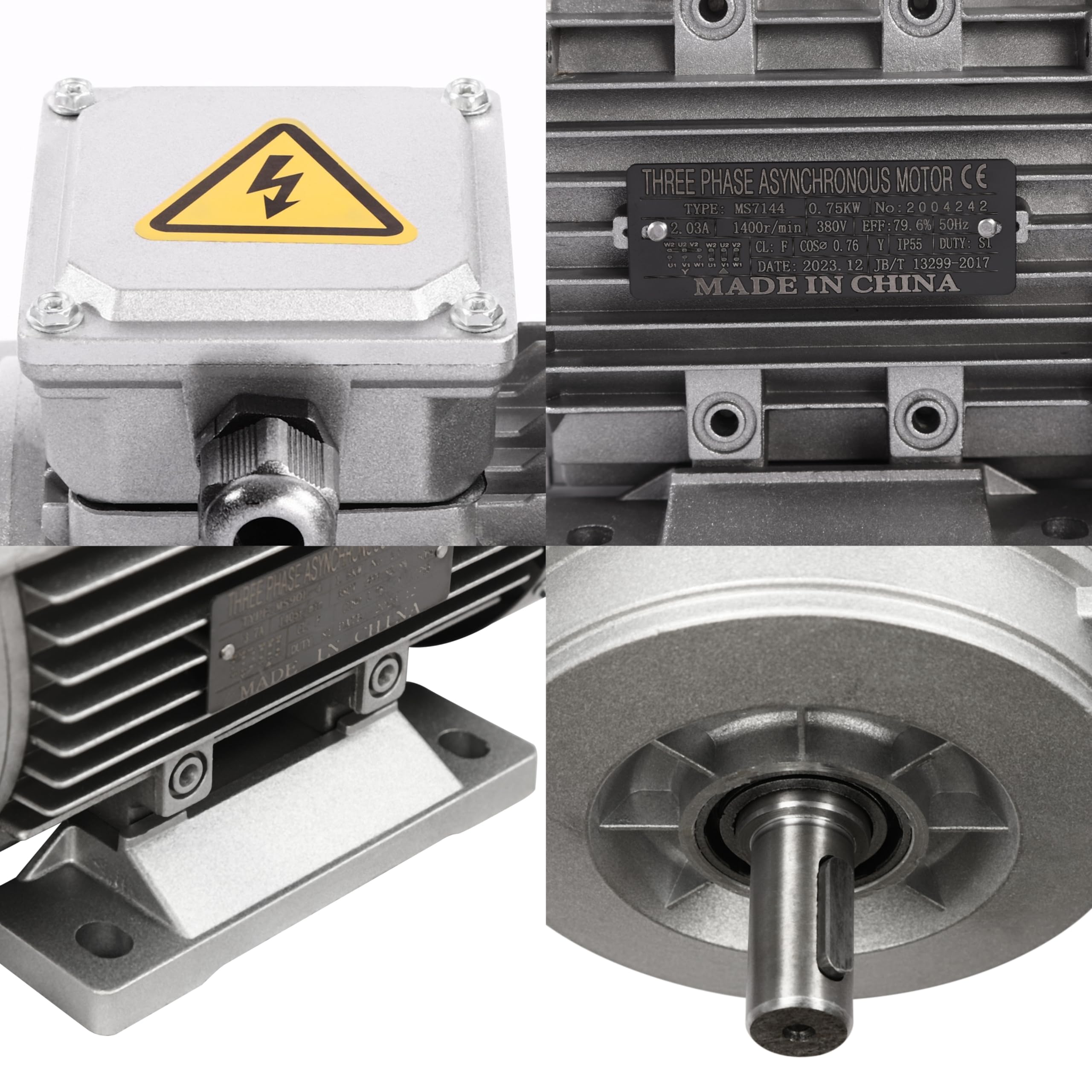 750W 1400rpm Drehstrommotor aus Aluminium, 3-Phas Elektromotor mit Kupfer Spule Motor, 380V IP55 Elektromotor Dreiphasen Motor mit Hochharte Welle
