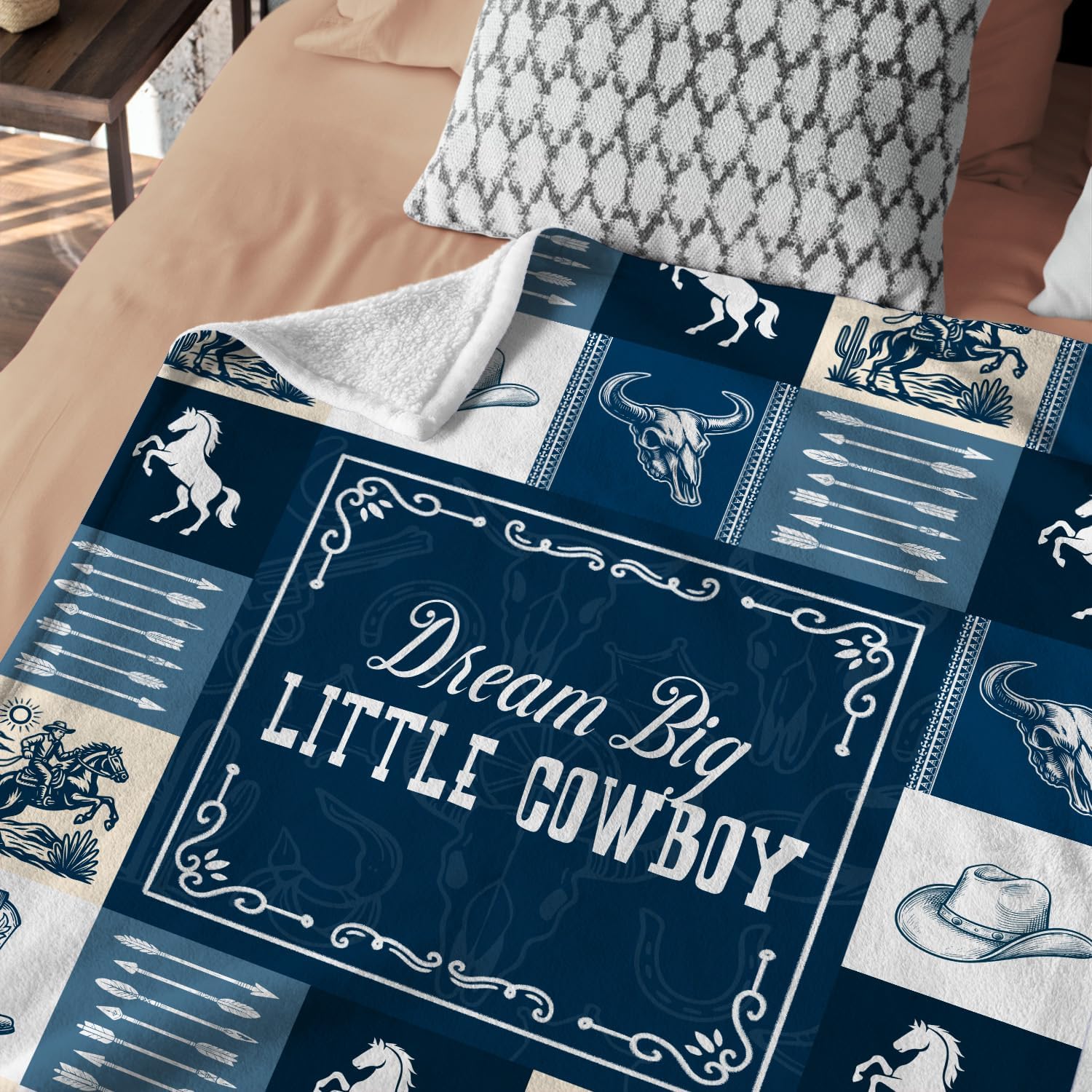 Western Baby Blanket, Western Decor for Nursery Room, Baby Blankets for Boys Girls, Cowboy Baby Blankets, Western Baby Stuff, Soft Warm Lightweight Nursery Bed Blanket for Newborn Toddlers Blue Themed