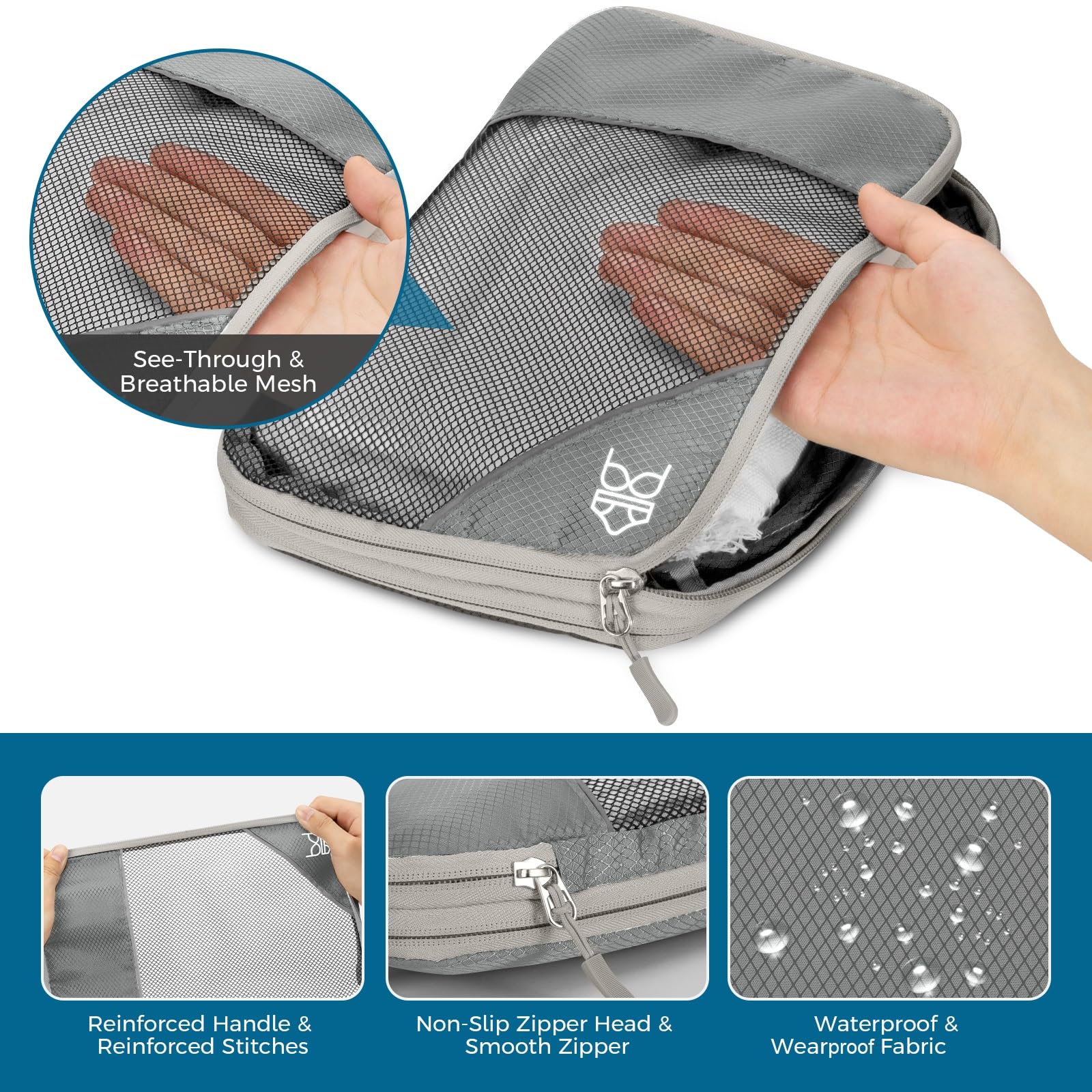6 Cubi Da Imballaggio A Compressione Per Viaggio - Organizer Per Valigia Espandibili E Pieghevoli, In Nylon Resistente All'Acqua, Multicolore Beige