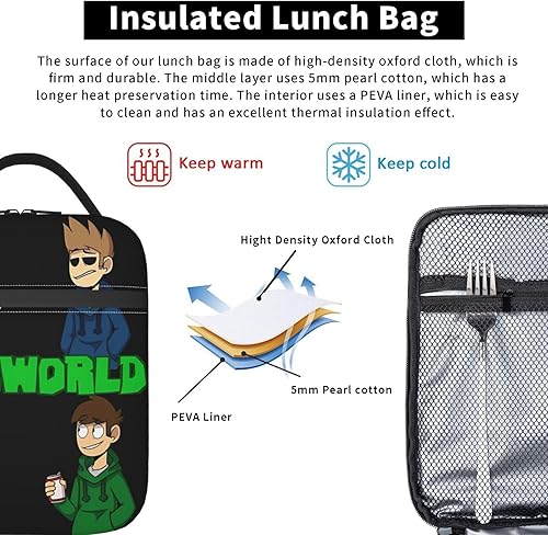 Miniatura 4 de Eddsworld - Lonchera aislada de gran capacidad, a prueba de fugas, con cremallera, bolsillo de red externo, para oficina, viajes, trabajo
