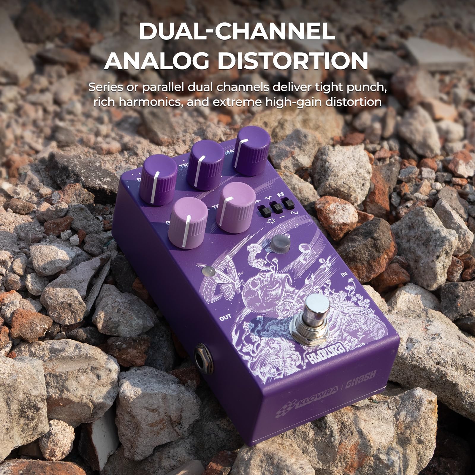 Gnash Pédale de Distorsion Analogique Double Canal | Drive High-Gain Série/Parallèle avec Wavefolder & Mid-Cut | Circuit traversant (Through-Hole) pour sons Modern & Vintage