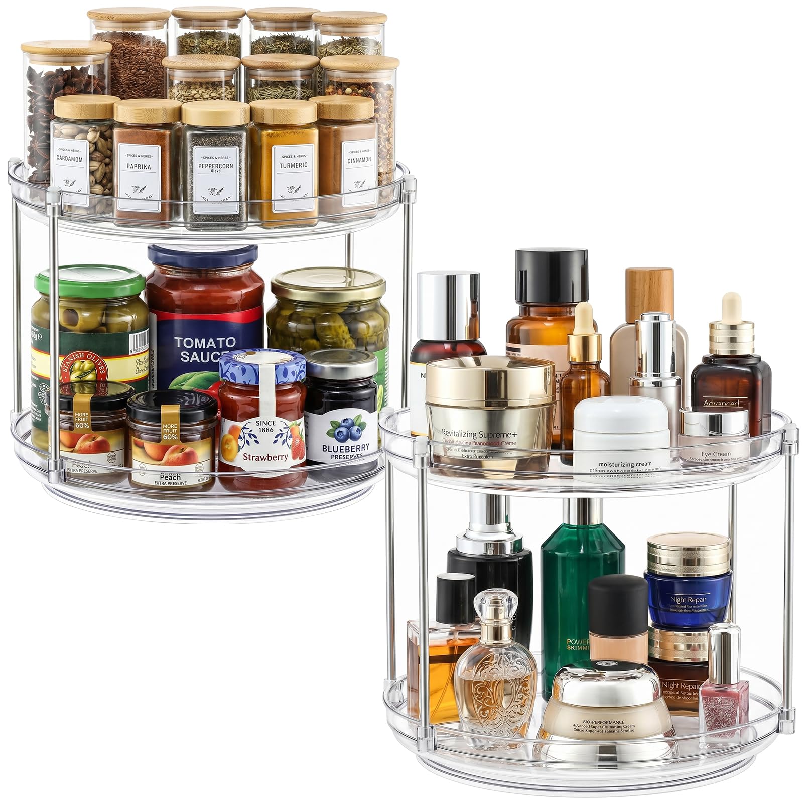 Photo 1 of 2 Set 2 Tier Non-Skid Acrylic Lazy Susan Organizer - Rotating Spice Rack - Turntable Spinning Organization for Kitchen, Pantry, Countertop, Closet, Bathroom, Vanity, Medicine Cabinet Organizing, 10''