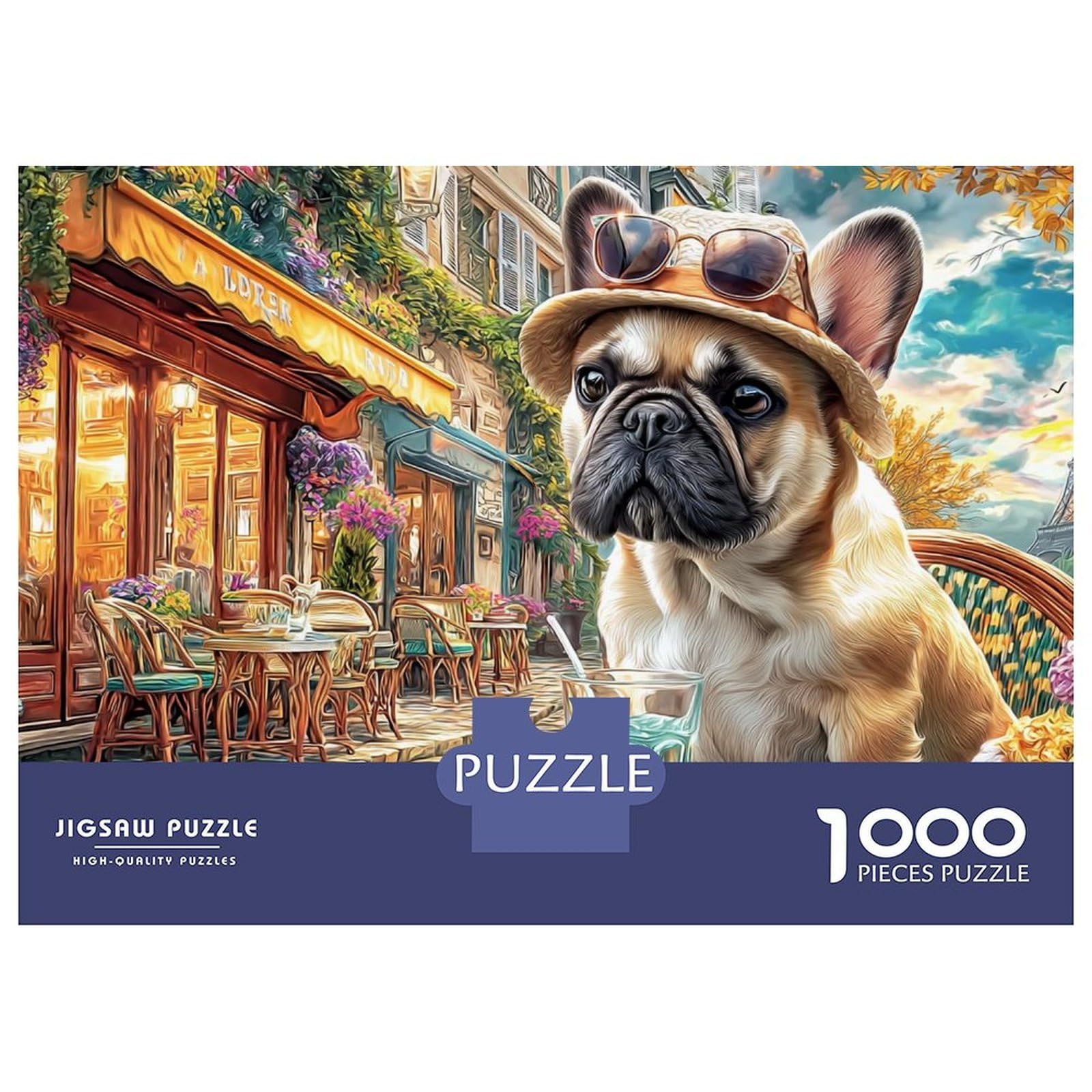 Bulldog Basketball 1000 Piece Sturdy Cardboard Jigsaw Puzzle Set for Adults Kids 12+，pet in Paris Educational Game Challenge Fun Present Activity Brain Training 70x50cm/1000pcs