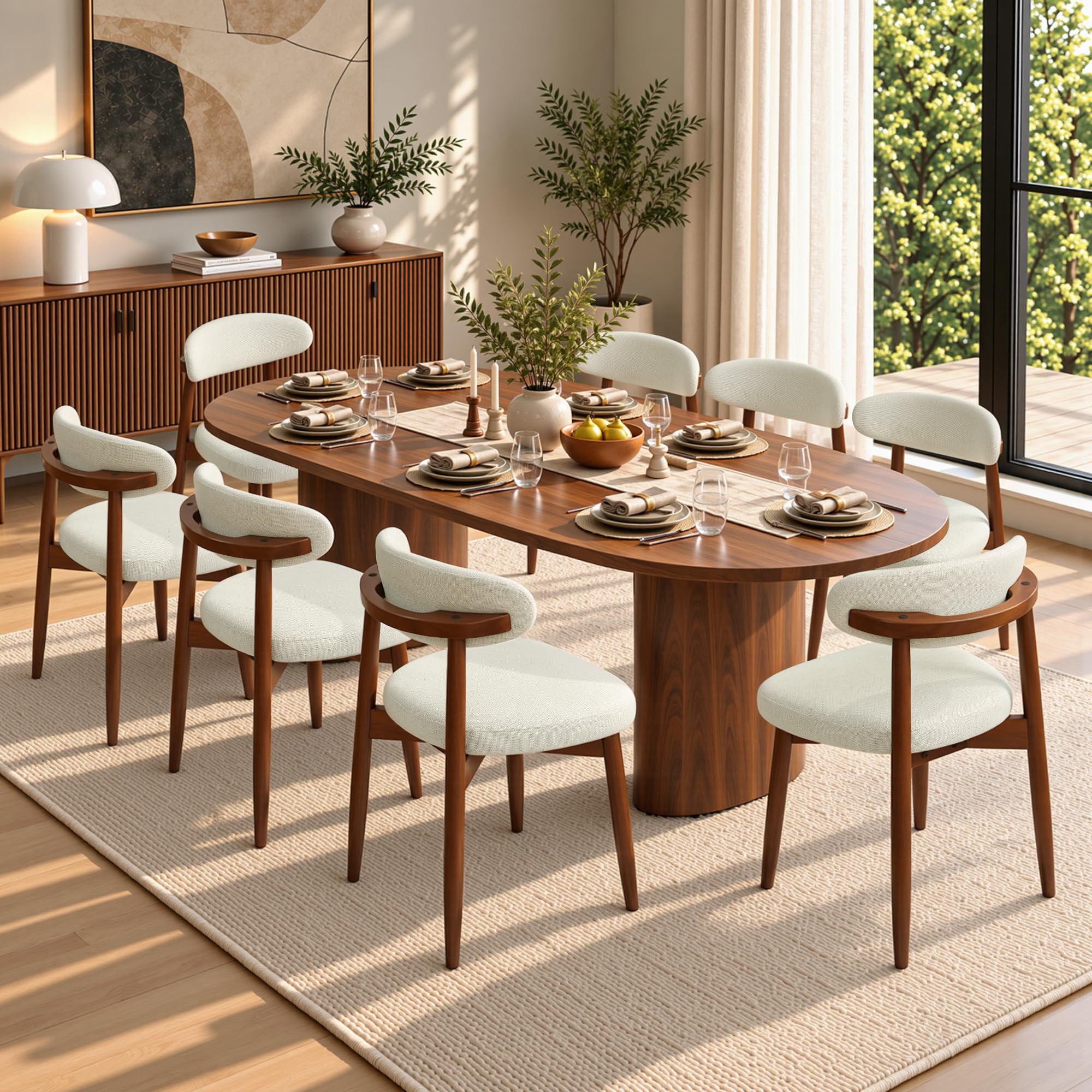 CHUN YI Dining Chairs Set of 8, Upholstered Solid Wood Dining Room Chairs