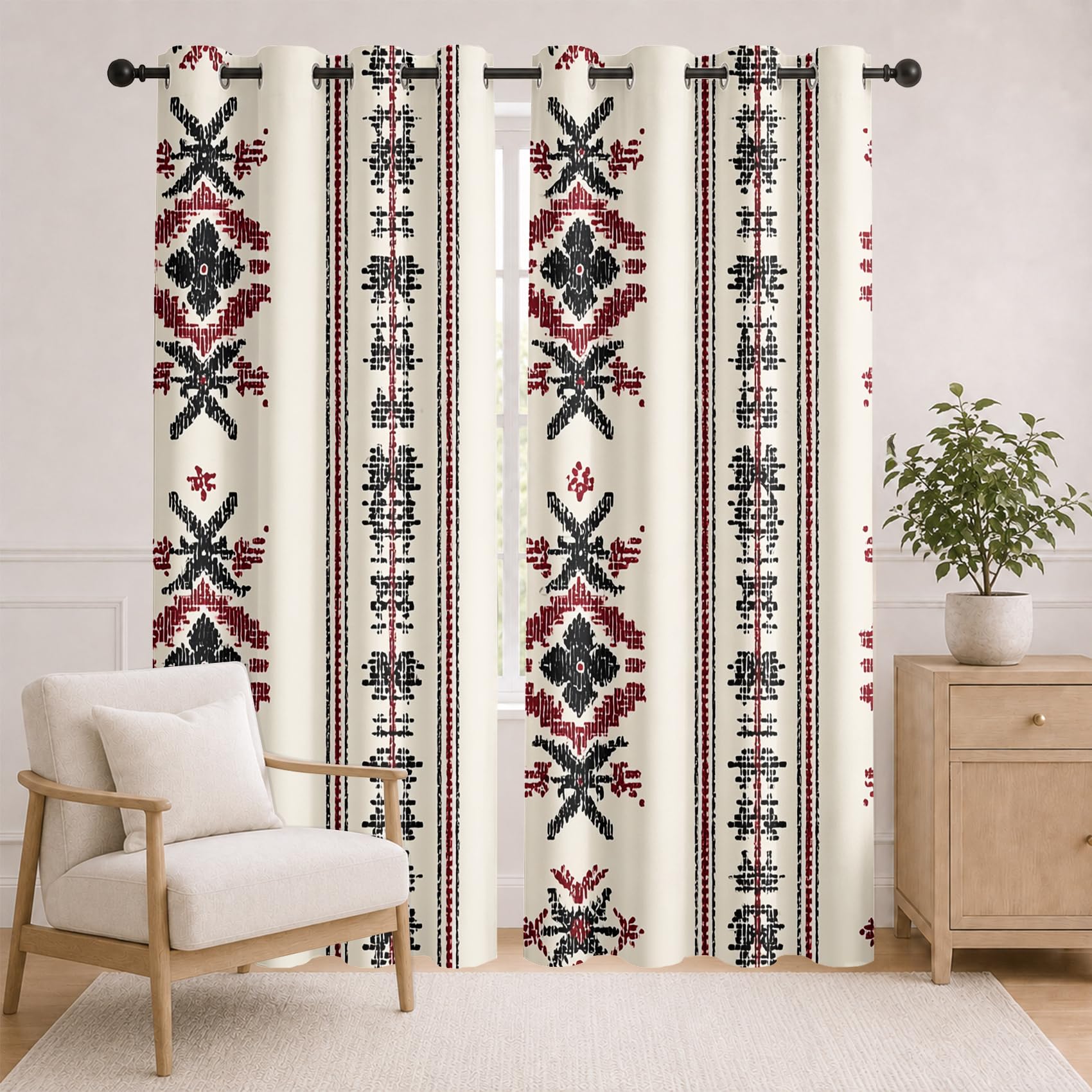 Ethno Geometrisch Vorhäng Gardinen mit Ösen, Thermo Vorhänge Blickdicht Gardinen für Schlafzimmer Wohnzimmer 2er Set, H 160 x B 140 cm
