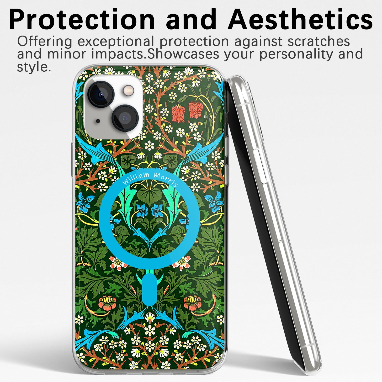 Berkin Arts Compatibile con Custodia per iPhone 13 Pro Max Cover Chiaro Trasparente [Compatibile con MagSafe], Pennello impasto colorato dell'Impressionismo (Claude Monet-Ninfee