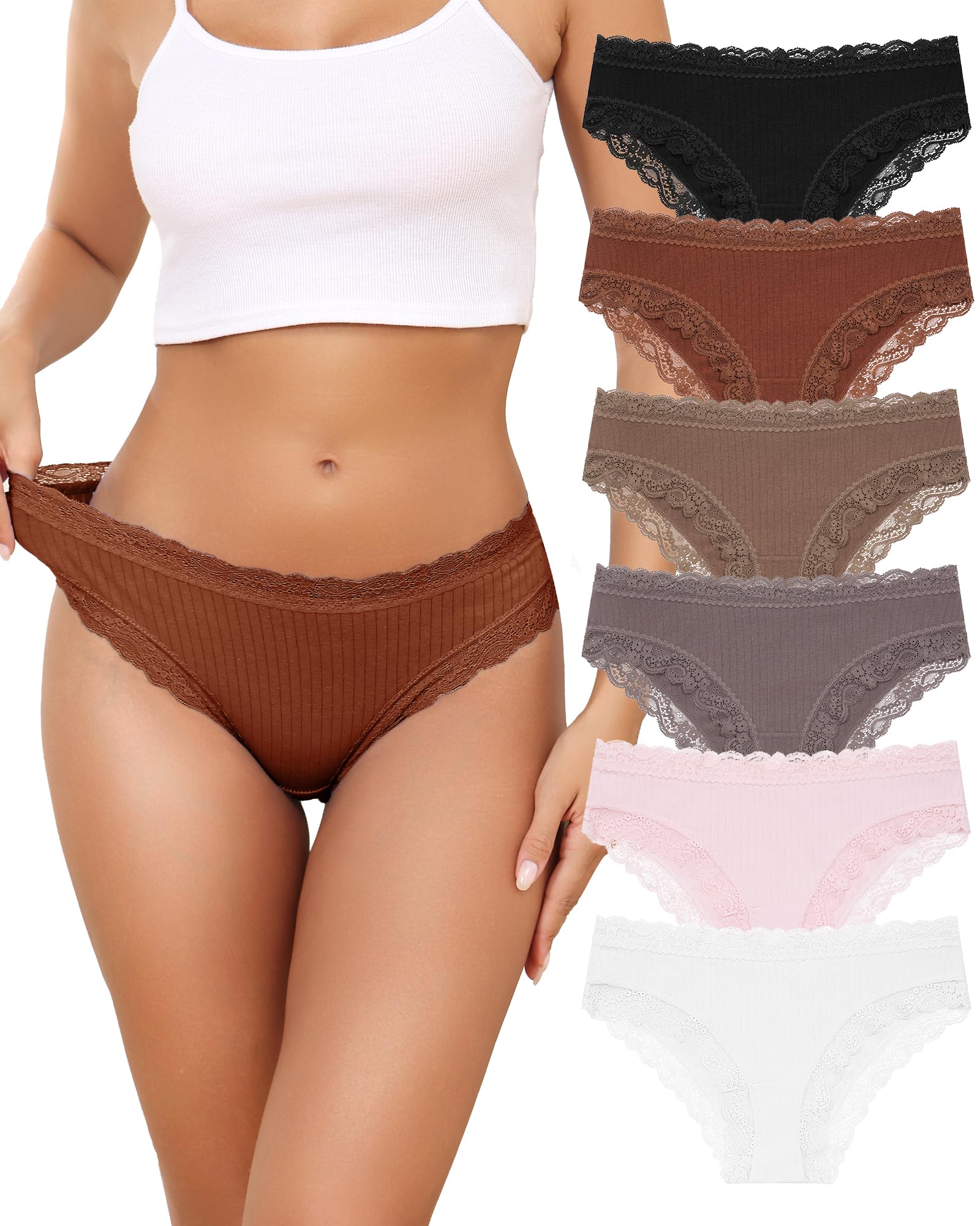 Aijolen Cotton Underwear for women Cheeky Panties lace Bikini for Ladies underwear pack womens Soft Stretch Breathable 6PCS