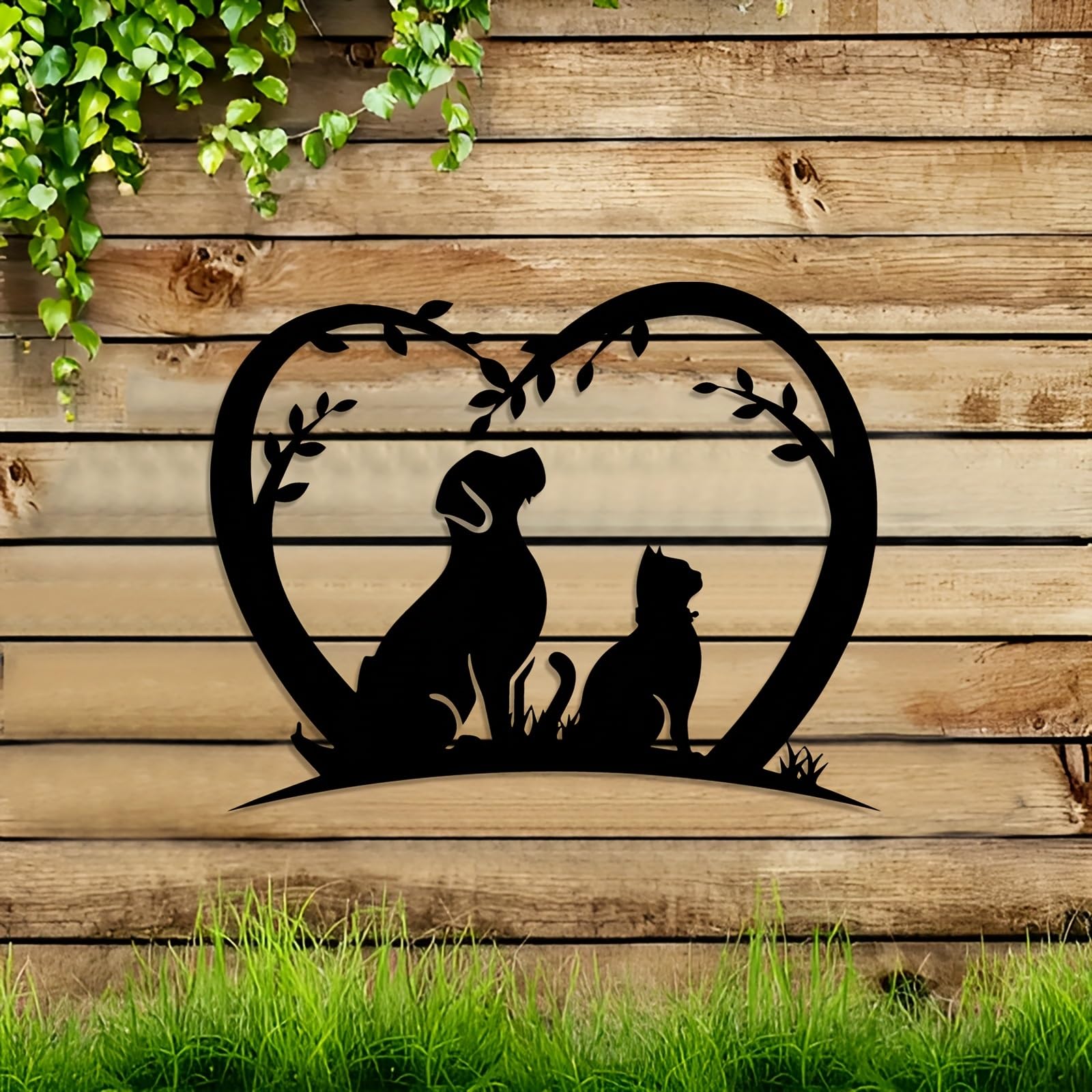 Decoración de pared abstracta contemporánea de metal con ramas de árbol y siluetas de mascotas, mural de escultura activa para interiores y exteriores, ideal para jardín, patio, sala de estar, ba