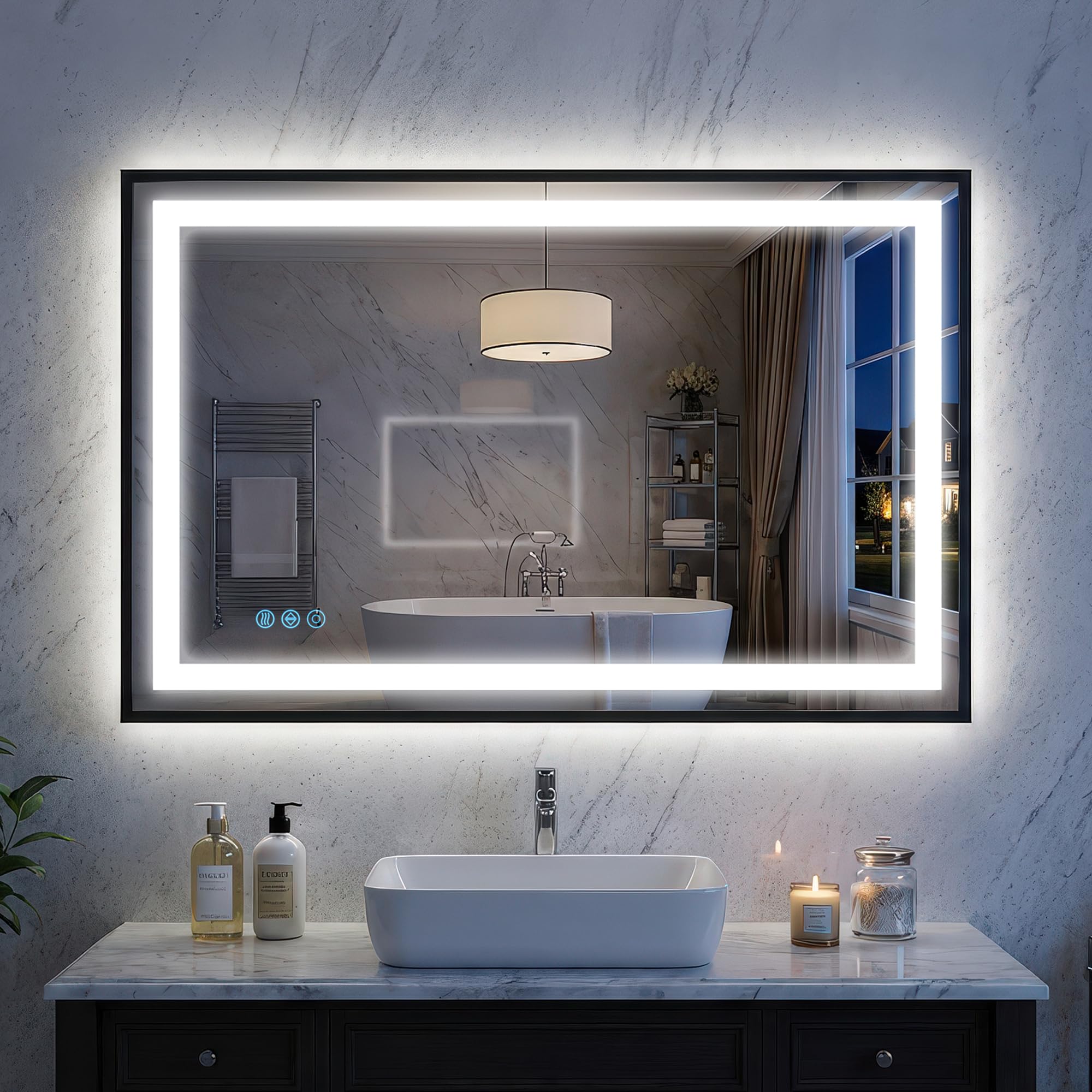 Antok 24X36 LED Bathroom Mirror with Lights Vanity Mirror for Wall with Black Frame Touch Control Anti-Fog Dimmable