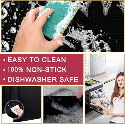 Miniatura 6 de Revestimientos de horno para la parte inferior del horno eléctrico a gas, paquete de 2 tapetes grandes y resistentes, resistentes al calor para la