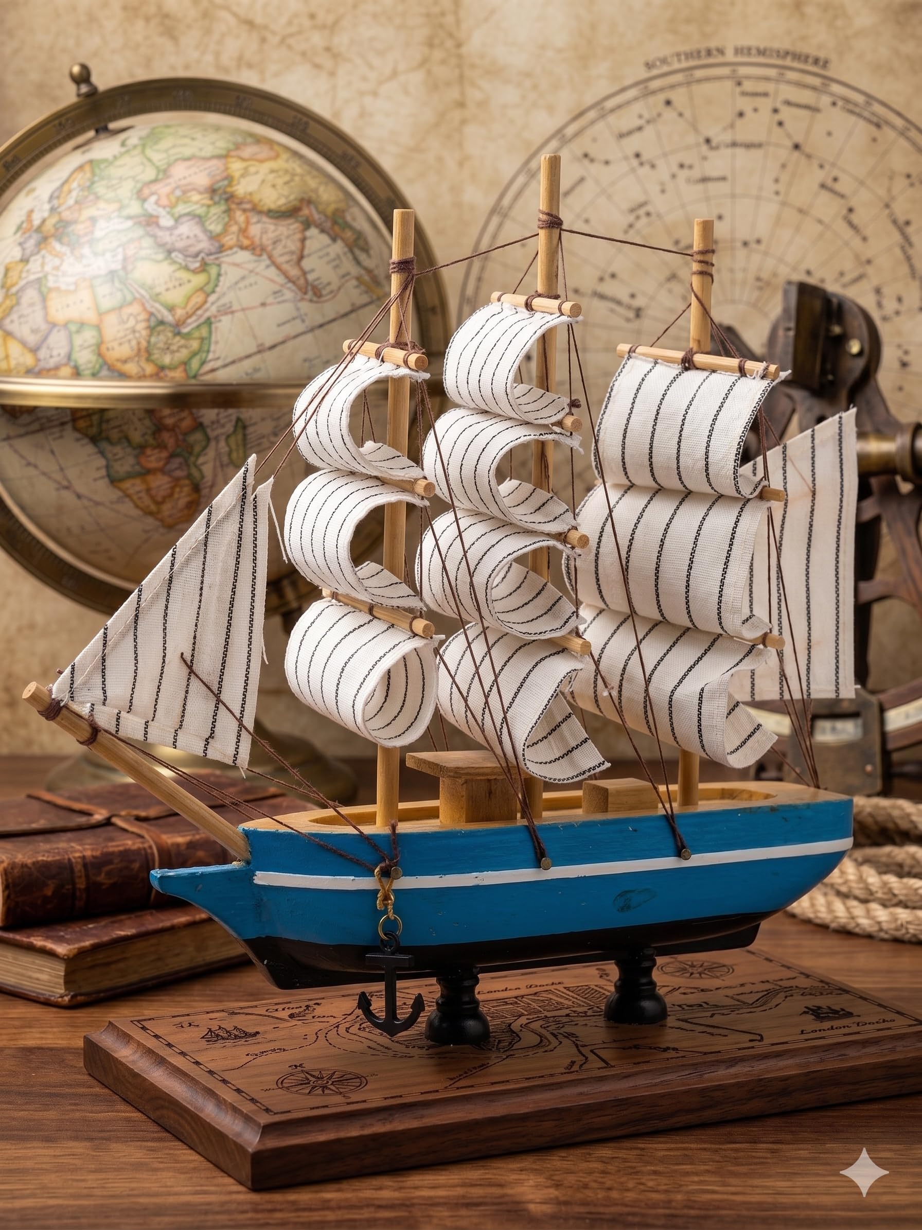 Divinocraft Handcrafted Blue Wooden Sailing Ship Model : Amazon.in
