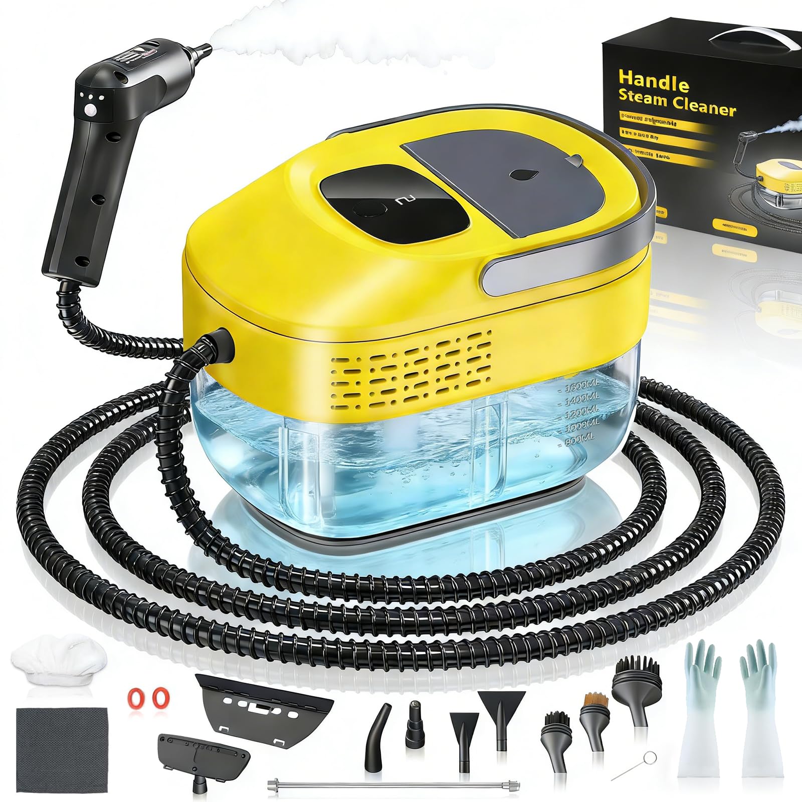 2026 New 3 Level Adjustable Pressurized Handheld Steam Cleaner for Home, 15s Heat-Up Handheld Steamer for Cleaning, 1.6 Qt Tank Portable Steam Cleaner Handheld for Car (Yellow, 1 Set)