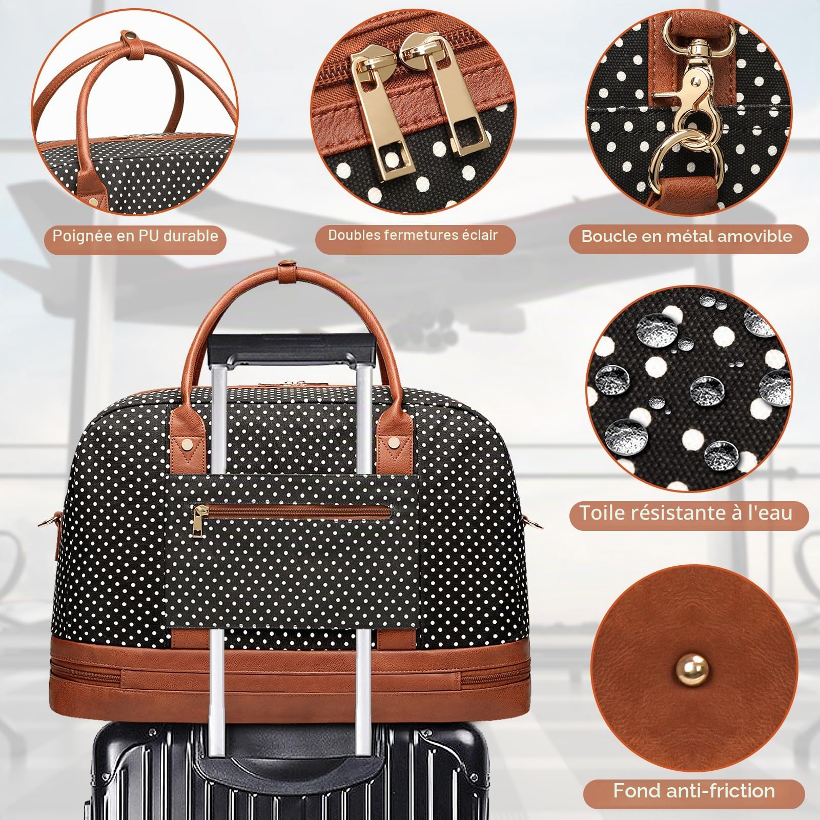 Sacs de week-end pour femmes en toile, sac de voyage de grande taille pour femmes, sac à bandoulière avec compartiment à chaussures, parfait pour le voyage ou l'utilisation quotidienne, ensemble de 3