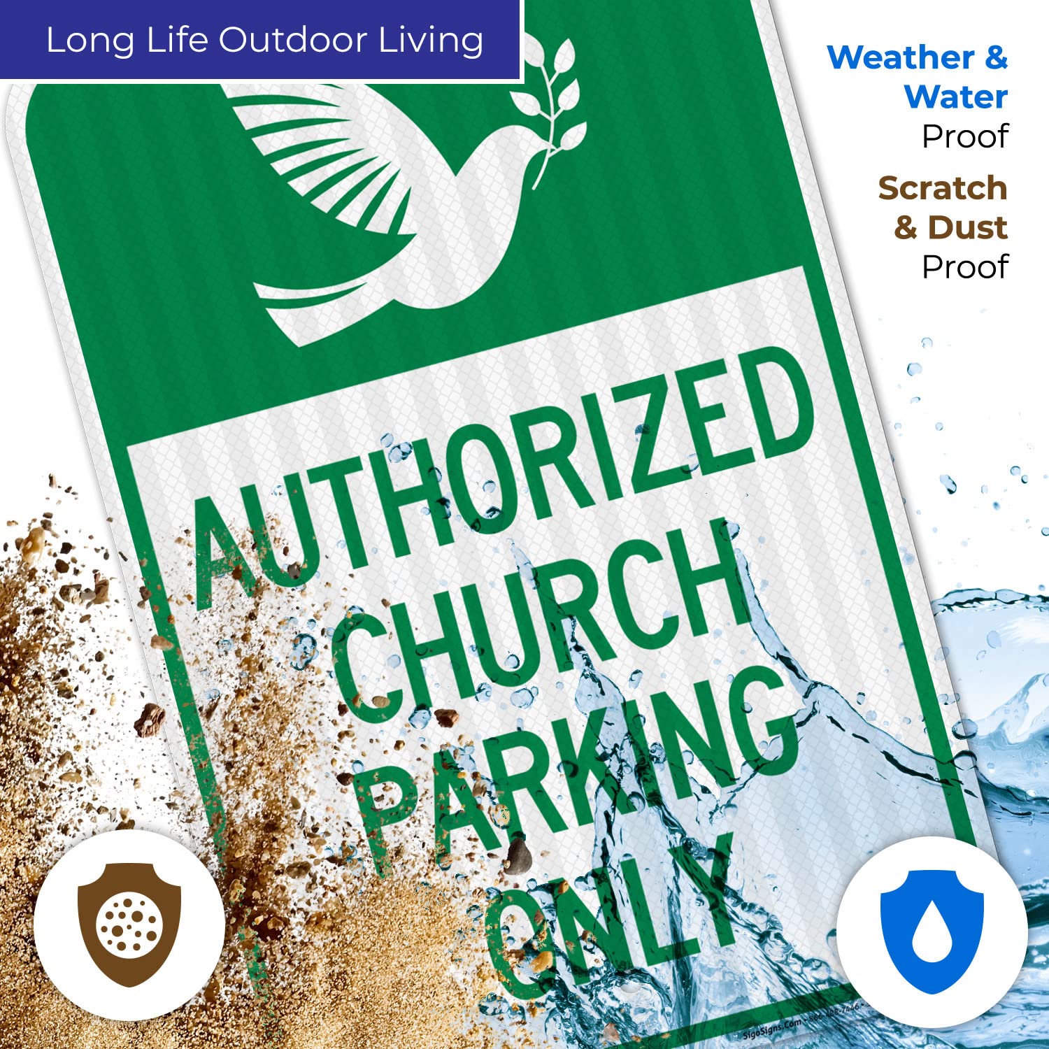 Authorized Church Parking Only with Graphic Sign, 12x18 Inches, 3M EGP Reflective .063 Aluminum, Fade Resistant, Made in USA