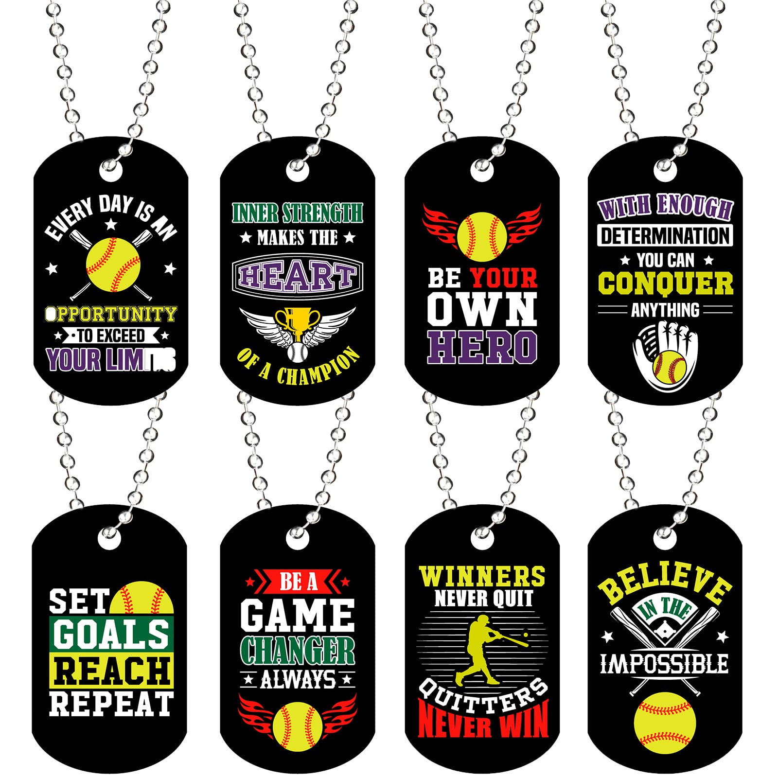 Moukeren 24 Pcs Motivational Dog Tag Necklaces Acrylic Dog Tags with Metal Beaded Chain Encouraging Cheerleaders Gifts for Team Favors
