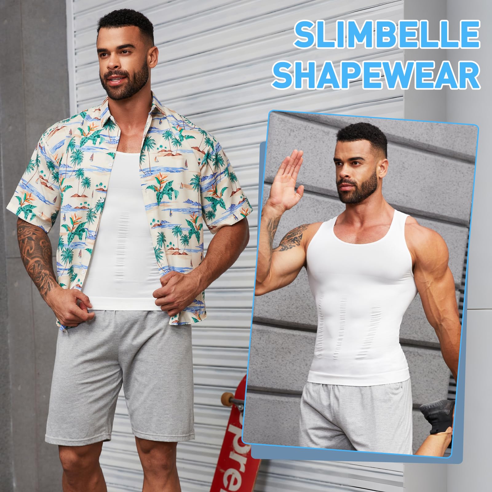 SLIMBELLE Body Shaper Herren Elastische Unterhemd Herren Tight Compression Shirt Taillenformer Figurformend Bauch Weg Shirt Männer